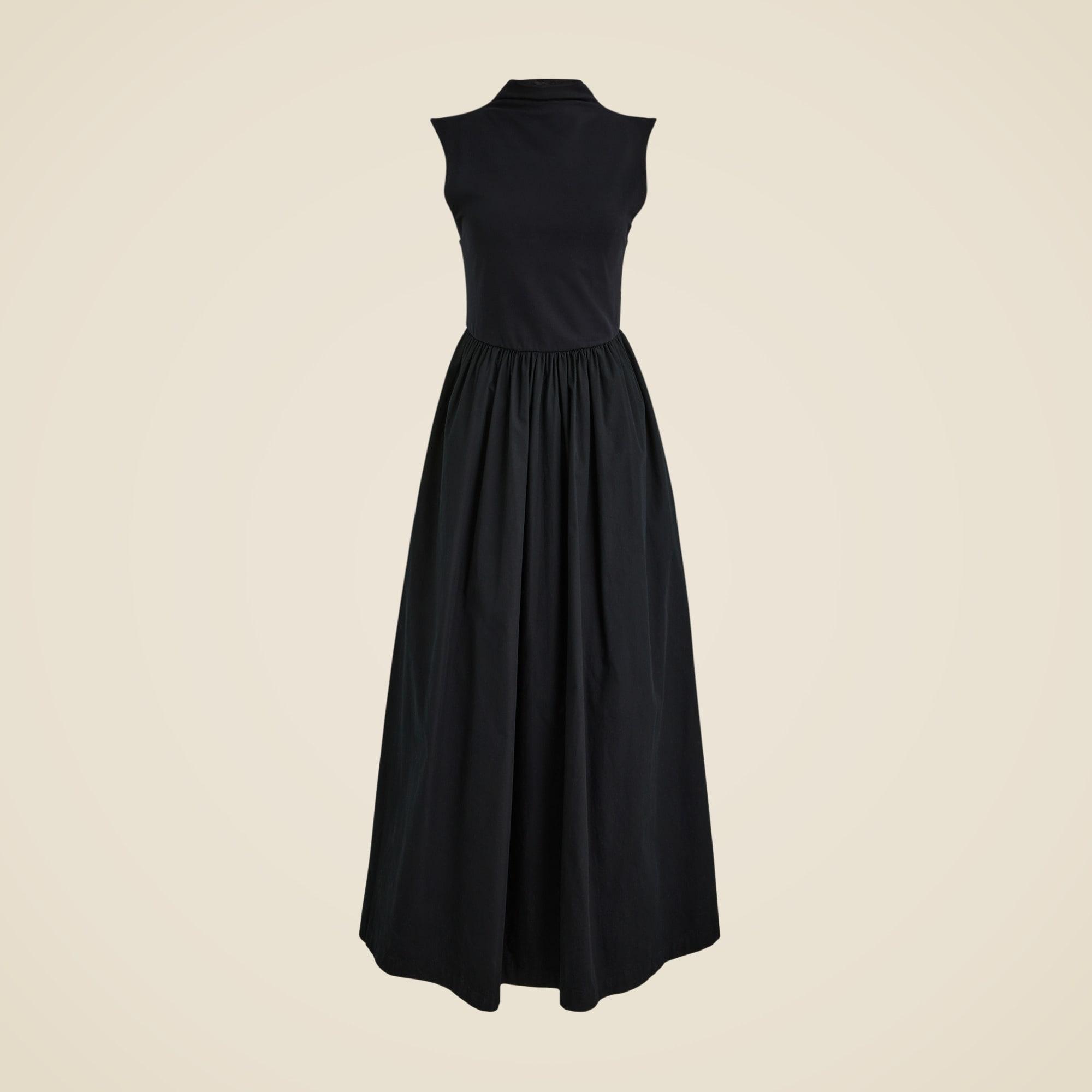 Fitted knit mockneck dress with poplin skirt Product Image