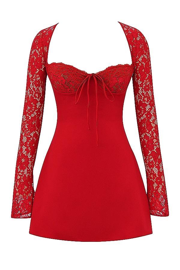Jennica Red Rose Satin And Lace Mini Dress Product Image