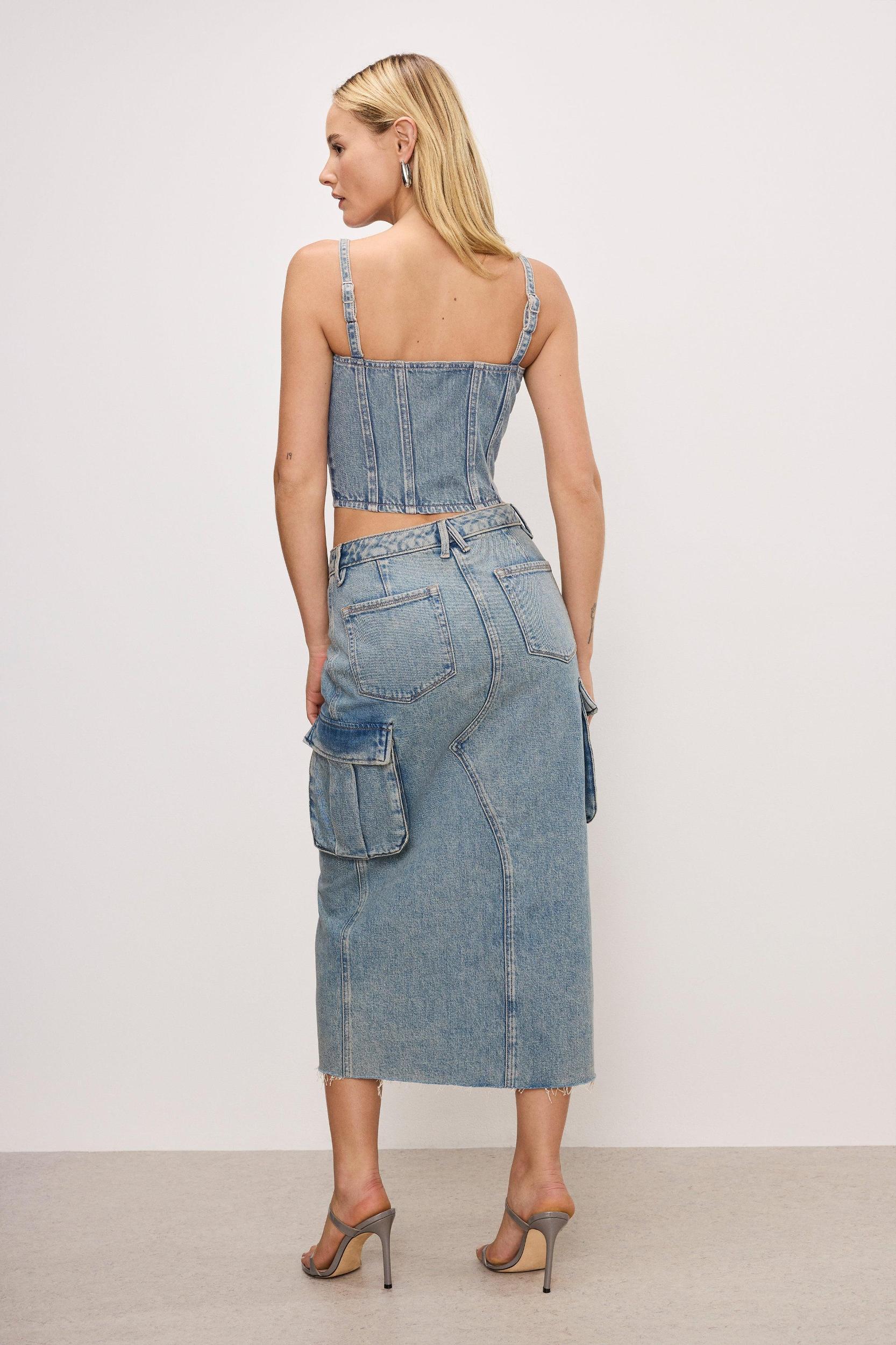 DENIM CARGO SKIRT | INDIGO762 Product Image