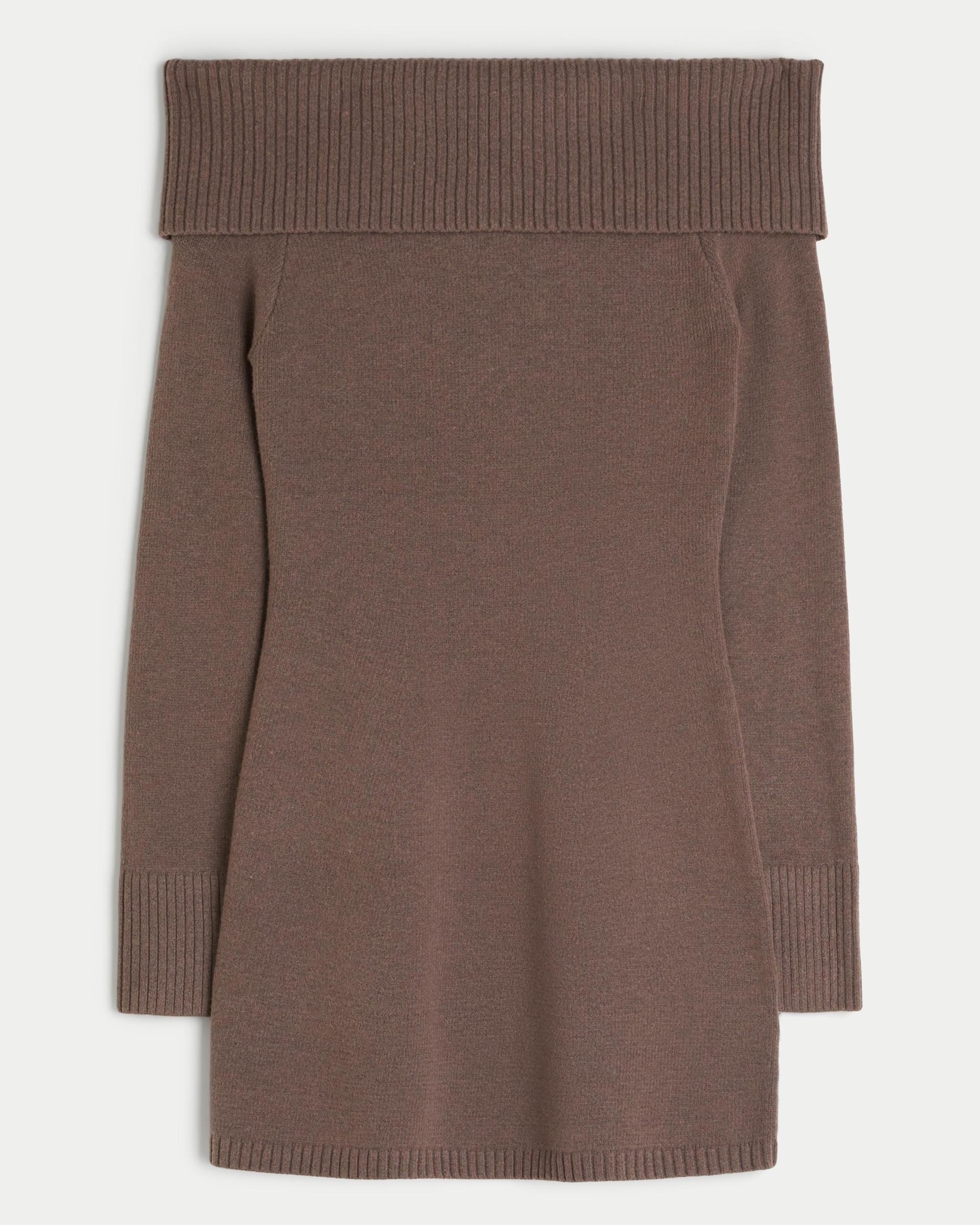 Off-the-Shoulder Skater Sweater Dress Product Image