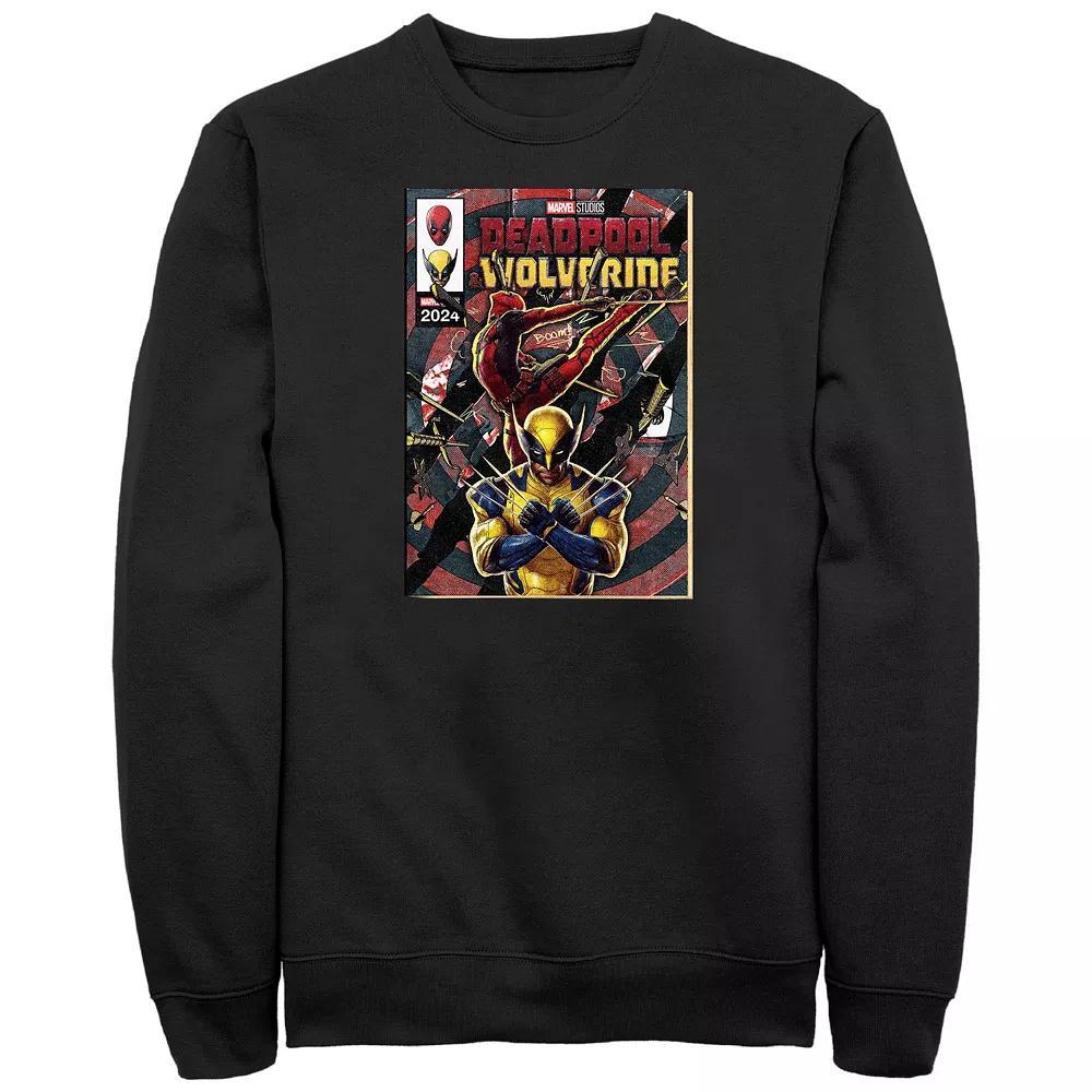 Men's Marvel Deadpool And Wolverine Action Comic Cover Fleece Sweatshirt, Size: XXL, Black Product Image