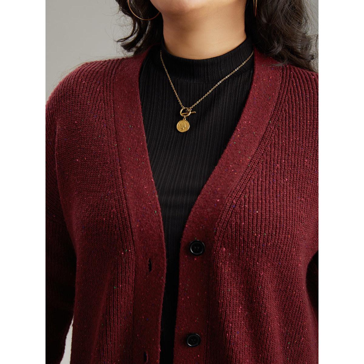 Plus Size Plisse Plain Button Fly Patched Pocket Cardigan Scarlet Women Casual Loose Long Sleeve Everyday Cardigans BloomChic 14-16/1X Product Image