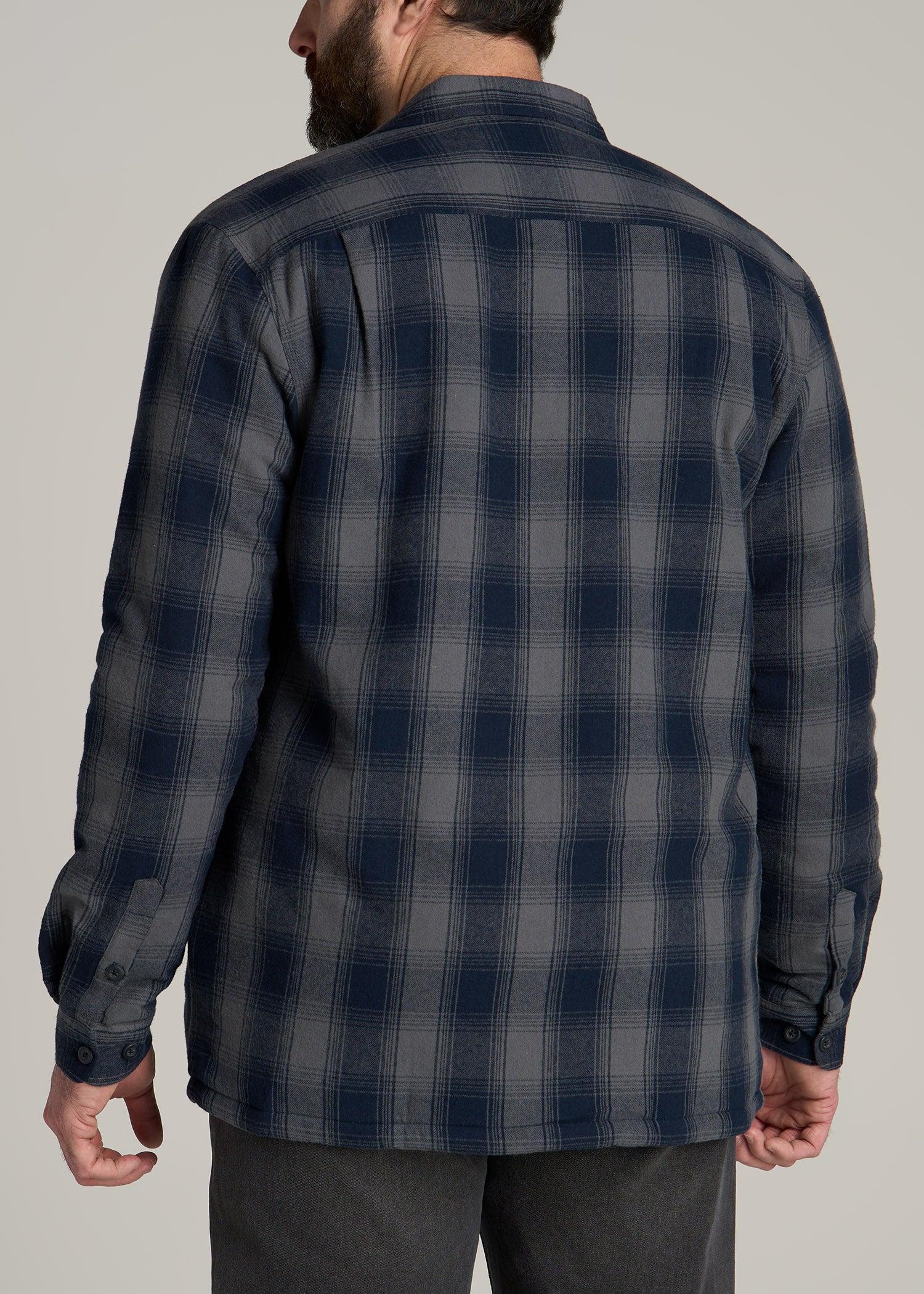 LJ&S Men's Tall Sherpa Lined Shirt Jacket in Midnight Navy & Medium Grey Plaid Male Product Image