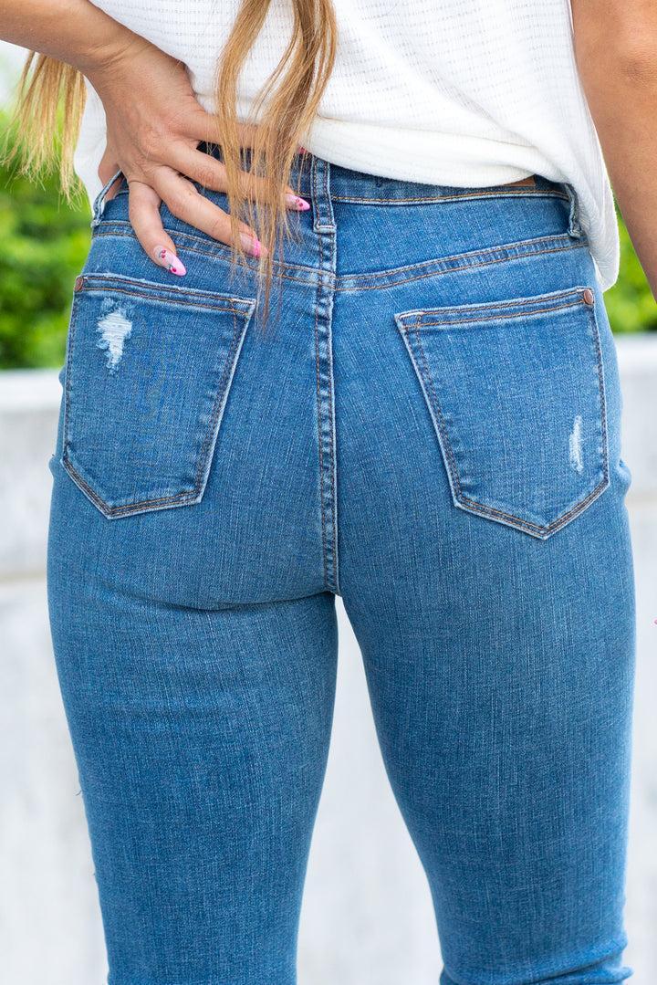 88415   Joyce Hi-Rise Dandelion Embroidery Skinny Judy Blue Jeans Product Image