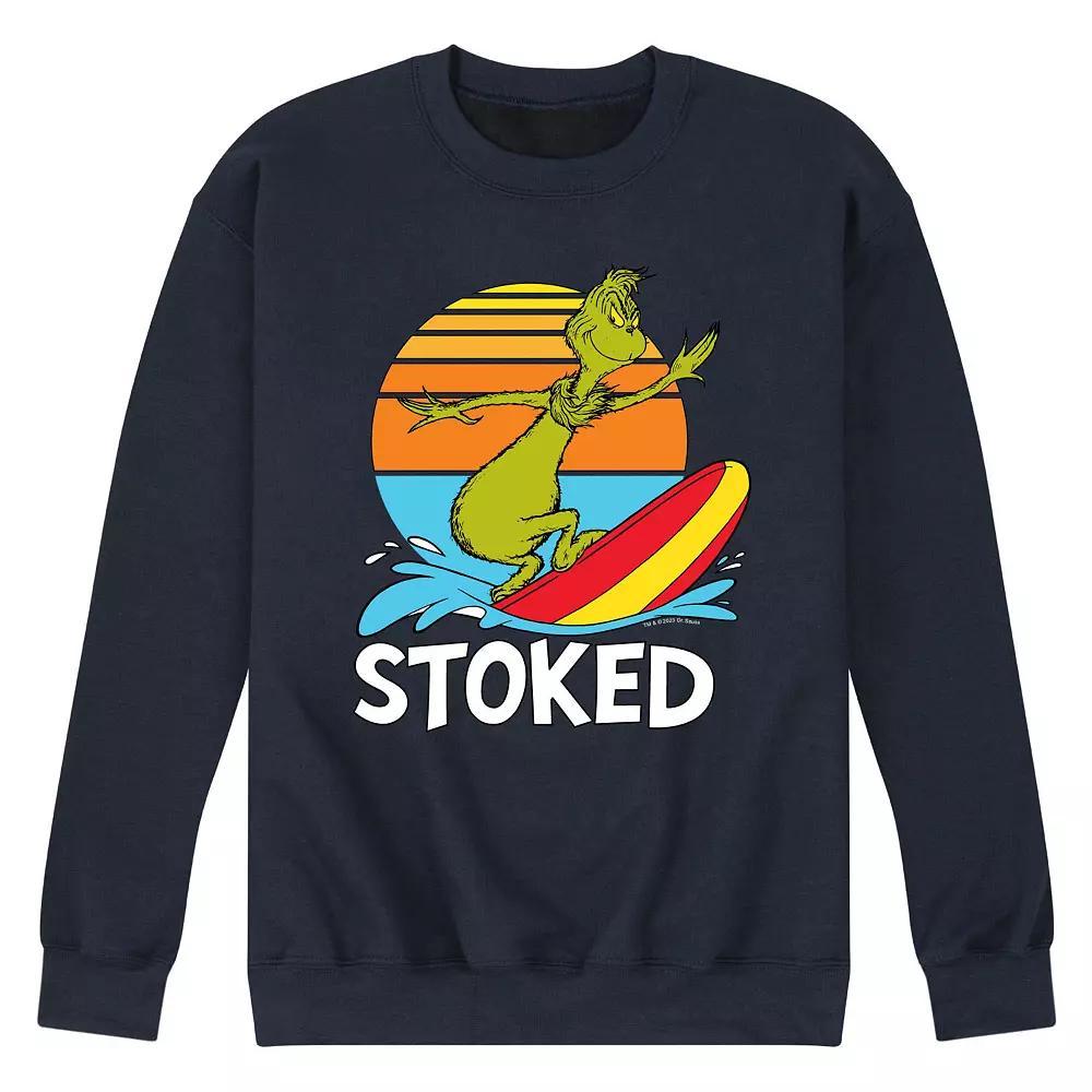 Mens Dr. Seuss The Grinch Stoked Fleece Sweatshirt Grey Gray Product Image