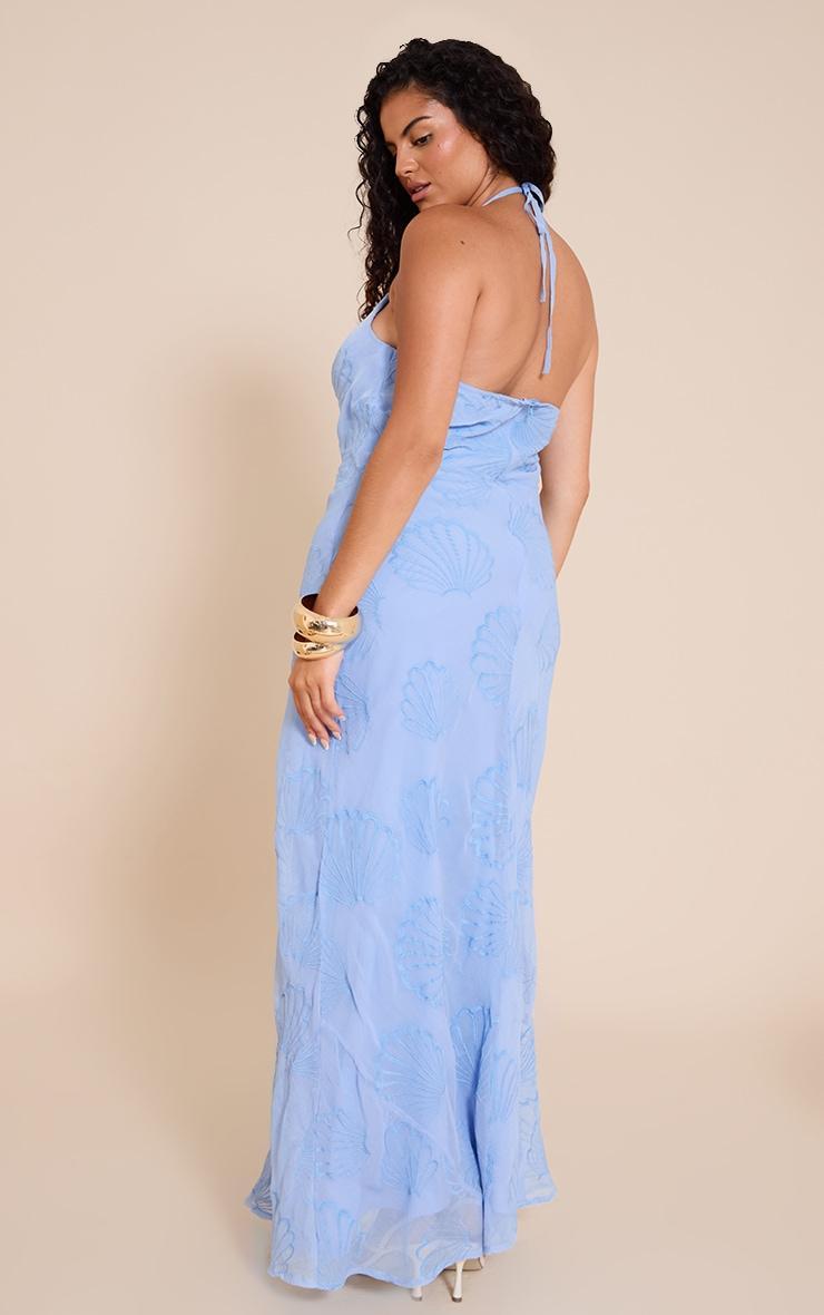 Plus Pale Blue Chiffon Shell Embroidered Cowl Maxi Dress Product Image