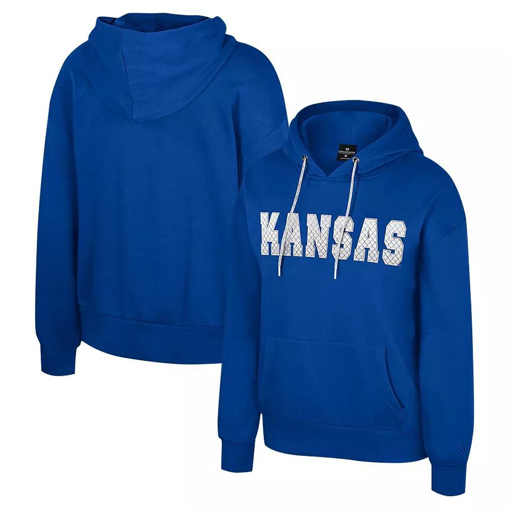 Women's Colosseum Royal Kansas Jayhawks Reflection Rhinestone Drawcord Pullover Hoodie, Size: Medium, Blue Product Image
