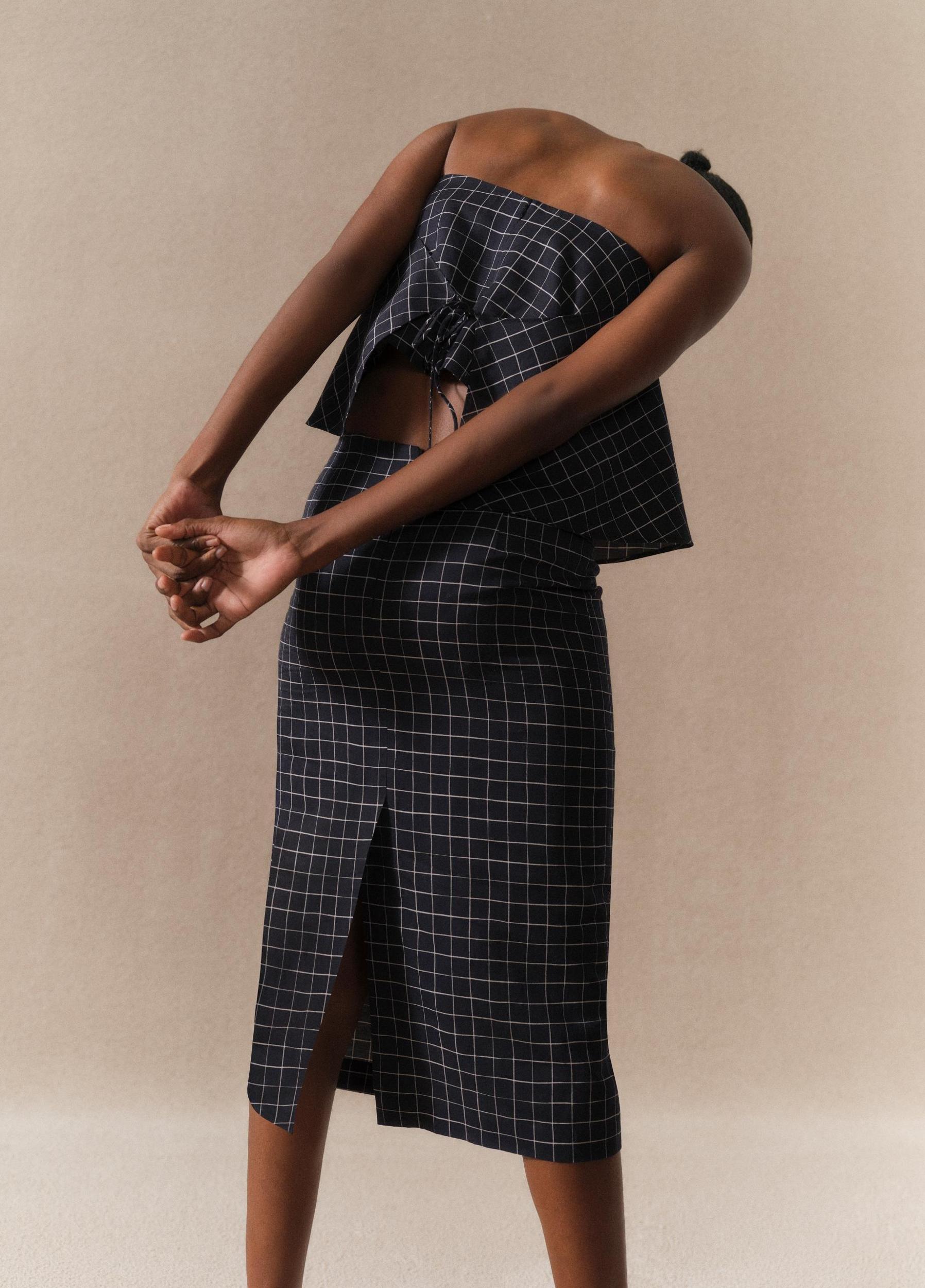 Trellis Plaid Cotton-Blend Tie-Back Top Product Image