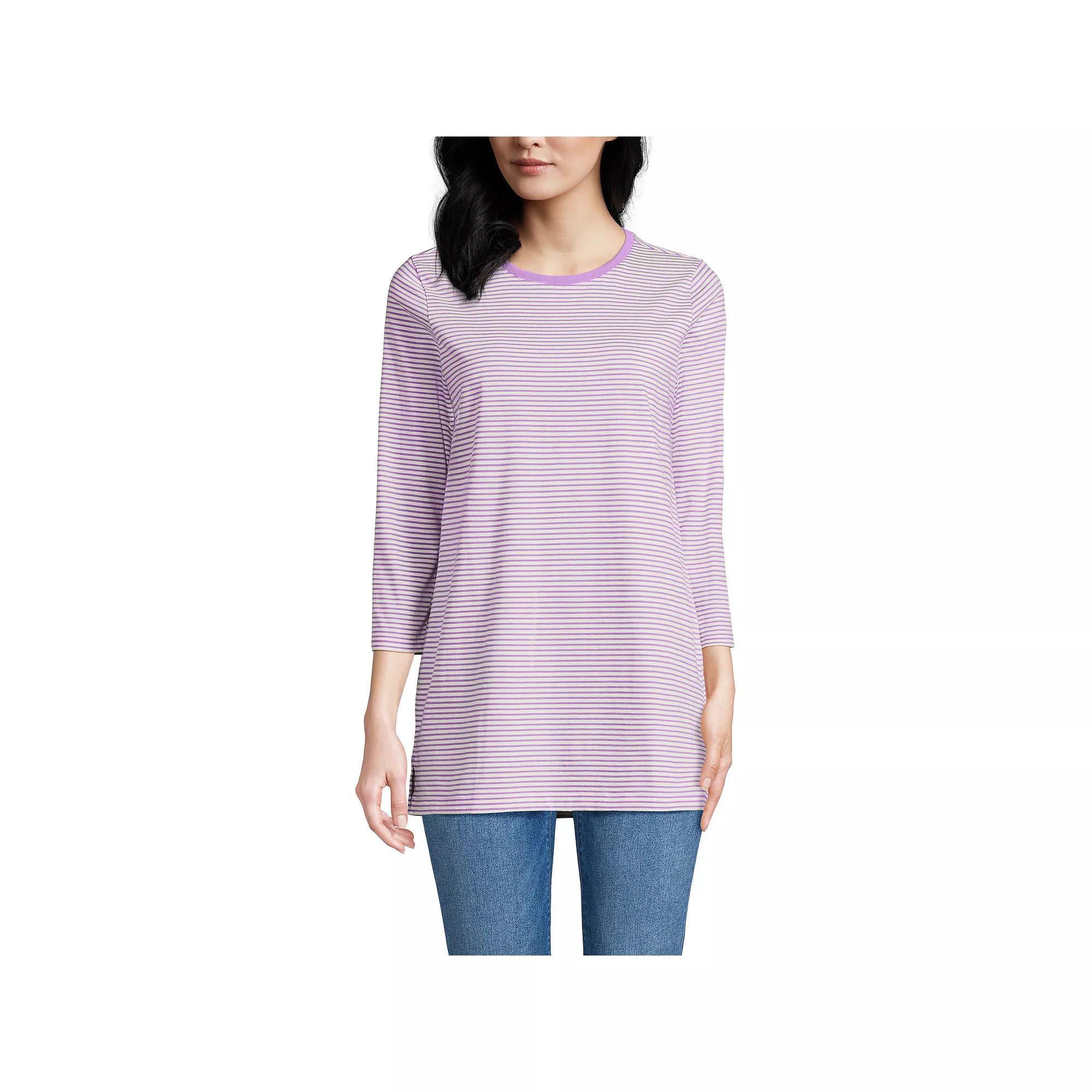 Women's Lands' End Supima Cotton Crewneck Tunic, Size: XL, Purple Stripe Product Image
