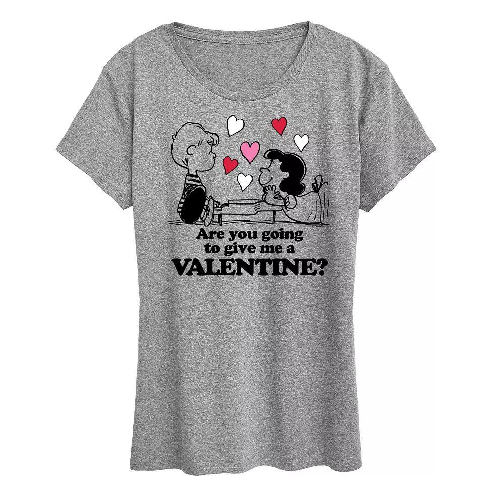 Women's Peanuts Lucy And Schroeder Valentine Graphic Tee, Size: Medium, Grey Gray Product Image