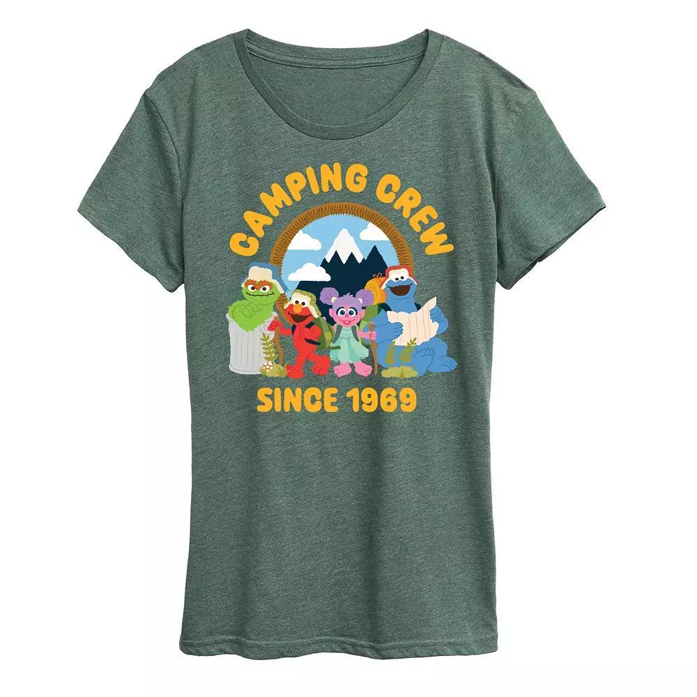 Womens Sesame Street Camping Crew 1969 Graphic Tee Grey Green Product Image