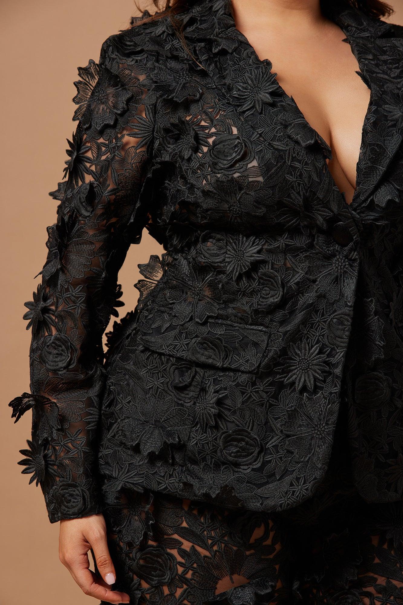 Denise Embroidered Blazer - Black Product Image