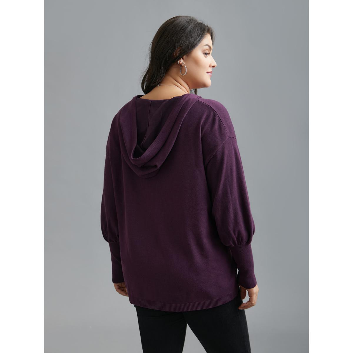 Plus Size Drop Shoulder Slim-Fit Hooded Pullover Eggplant Women Casual Loose Long Sleeve Hooded Everyday Pullovers BloomChic 18-20/2X Product Image