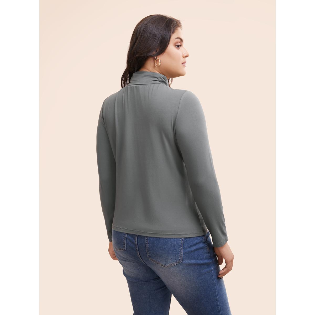 Plus Size Mock Neck High Stretch Basic T-shirt DimGray Women Elegant Non Ruffled collar Skinny Everyday T-shirts BloomChic 26/4X Product Image