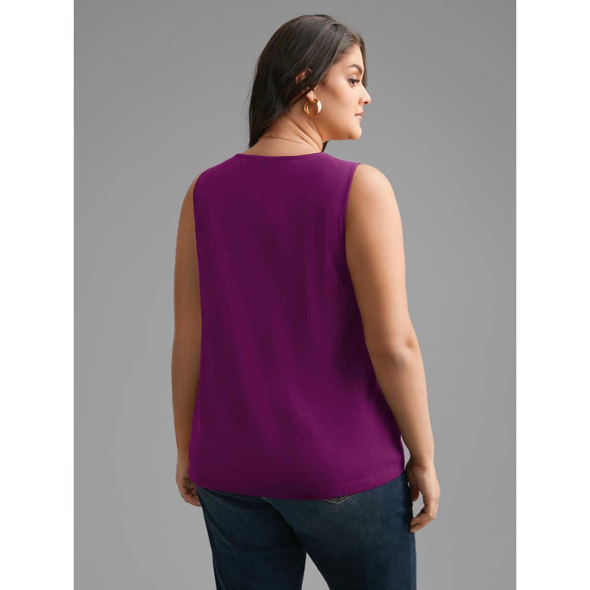 Plus Size Solid V Neck Laser Cut Tank Top Women Plum Elegant Non V-neck Everyday Tank Tops Camis BloomChic 30/6X Product Image