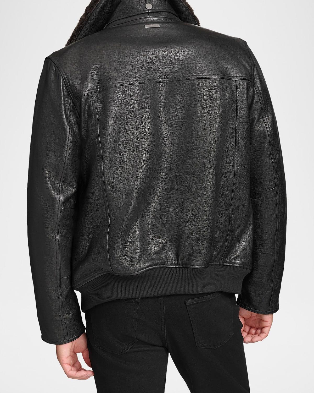 Mens Leather Jacket with Removable Shearling Collar Product Image