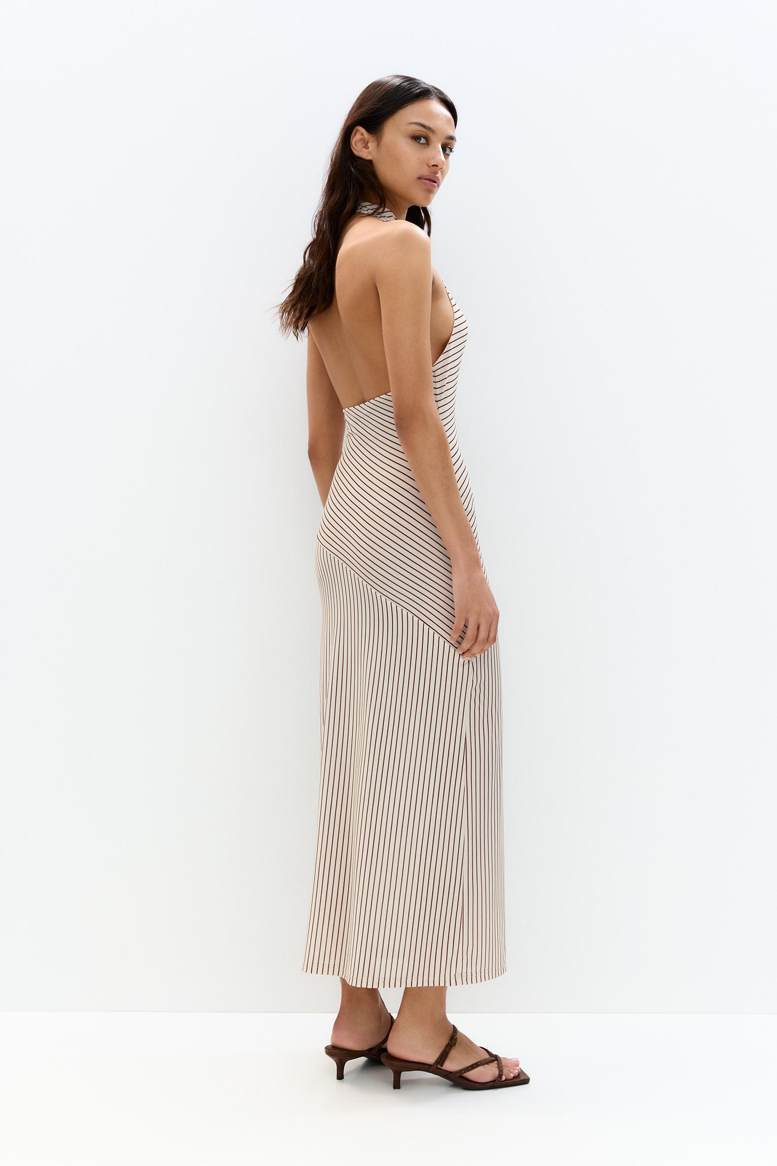 Striped halter neck midi dress Product Image