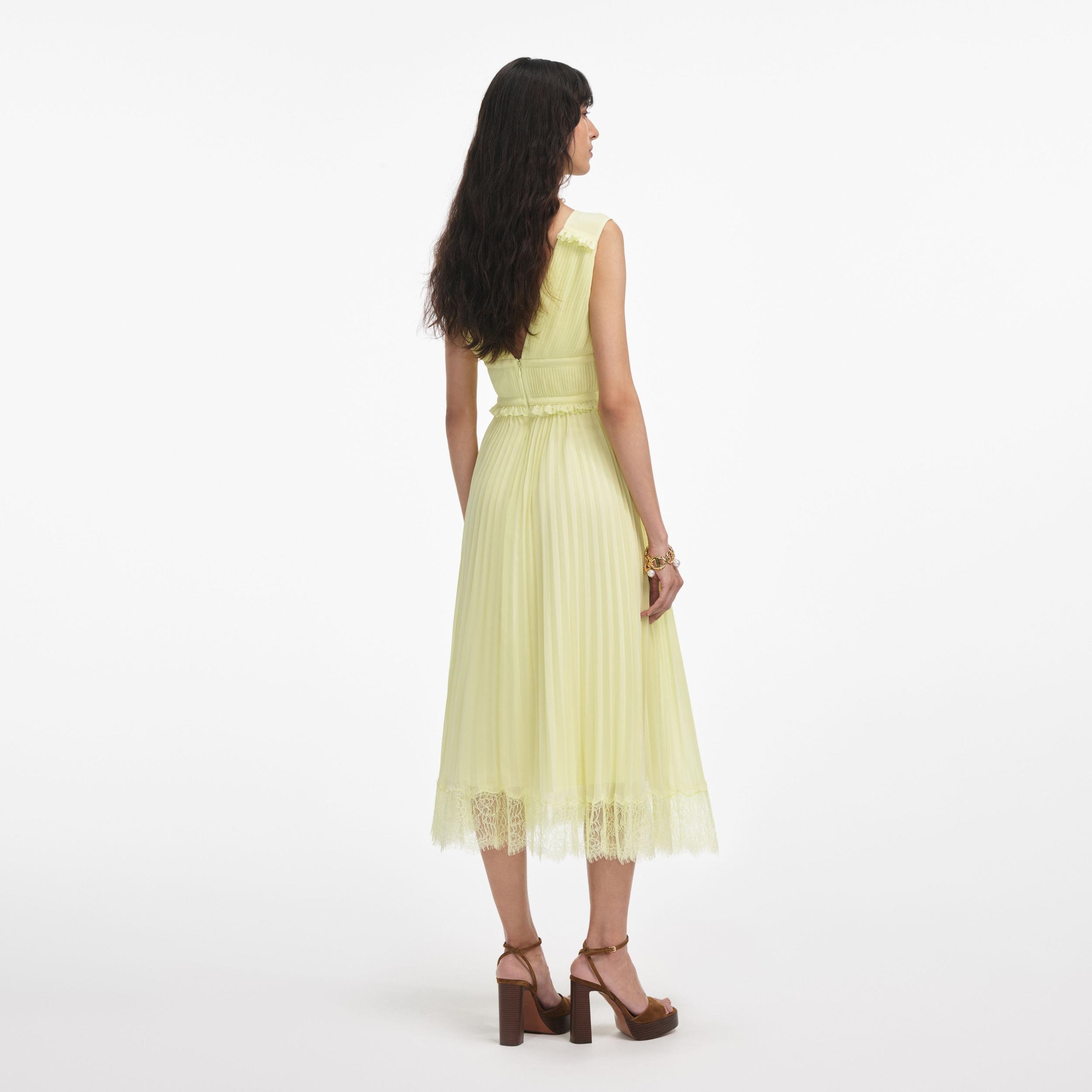 Yellow Chiffon Midi Dress Product Image
