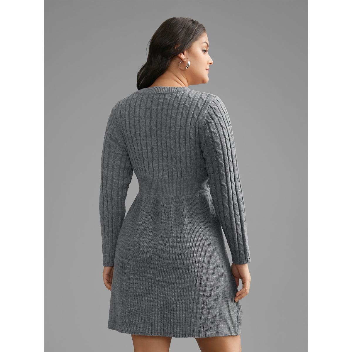 Plus Size Cable Knit Fit-and-Flare Midi Sweater Dress DarkGray Women Elegant Bodycon Long Sleeve Everyday Sweater Dresses BloomChic 22-24/3X Product Image