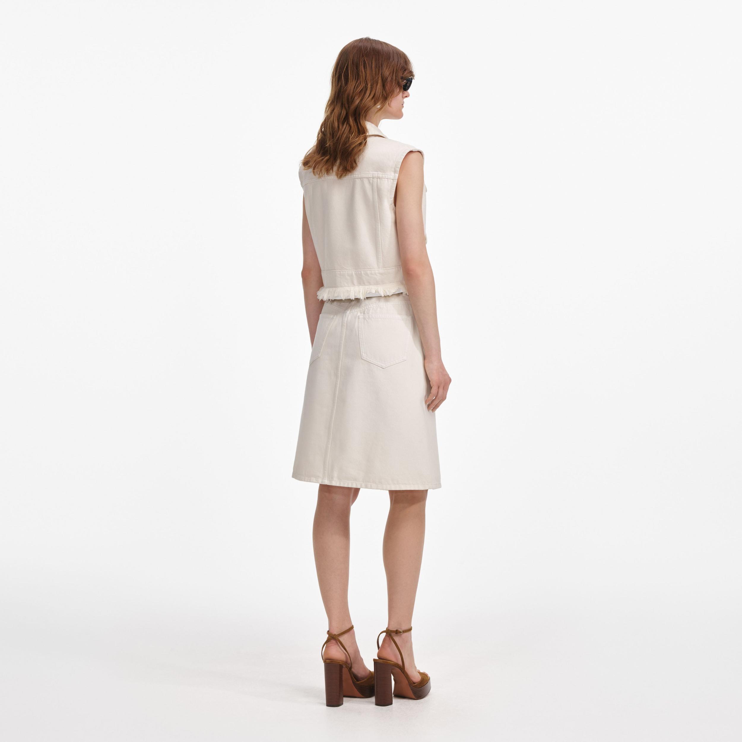 Cream Denim Midi Skirt Product Image