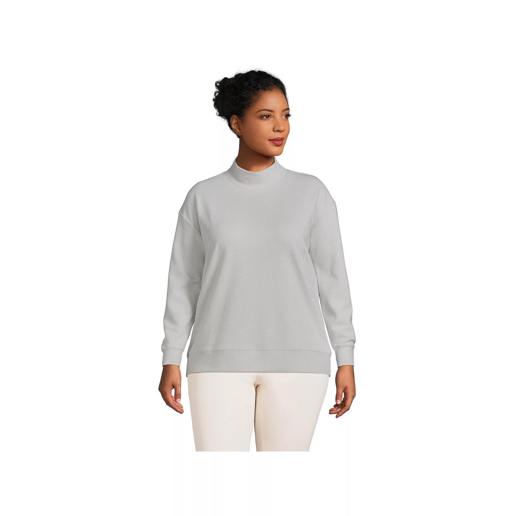 Plus Size Lands' End Long-Sleeve Ottoman Mock Pullover, Women's, Size: 3XL, Pale Gray Product Image