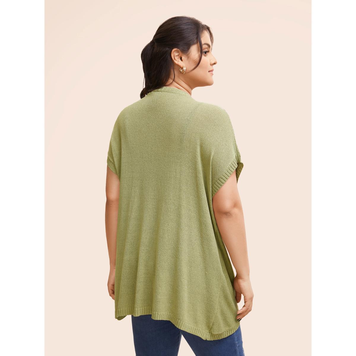 Plus Size Solid Kimono Collar Dolman Sleeve Cardigan Olive Women Casual Loose Short sleeve Everyday Cardigans BloomChic 26/4X Product Image