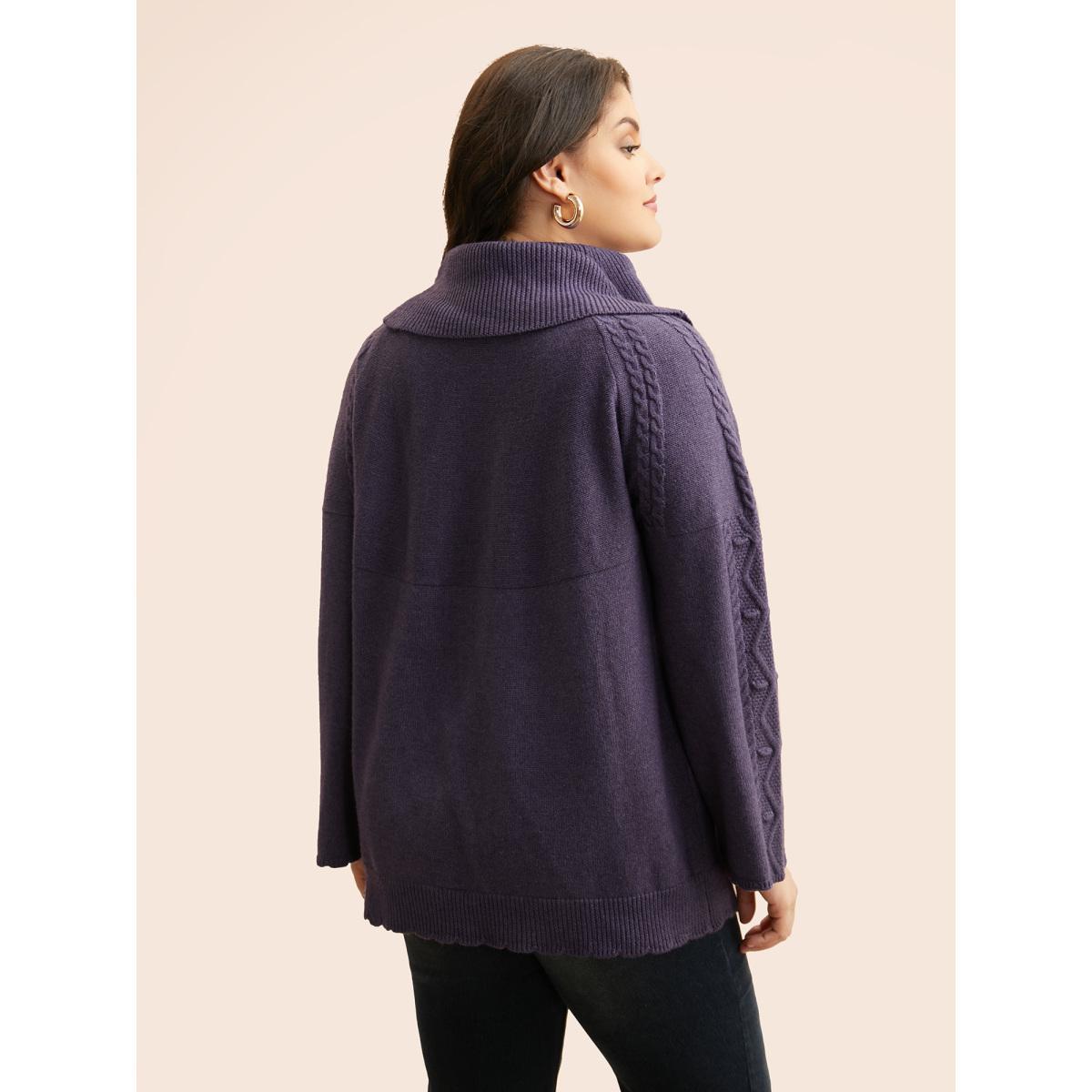 Plus Size Turtleneck Texture Cable Knit Pullover Eggplant Women Casual Long Sleeve Turtleneck Everyday Pullovers BloomChic 26/4X Product Image