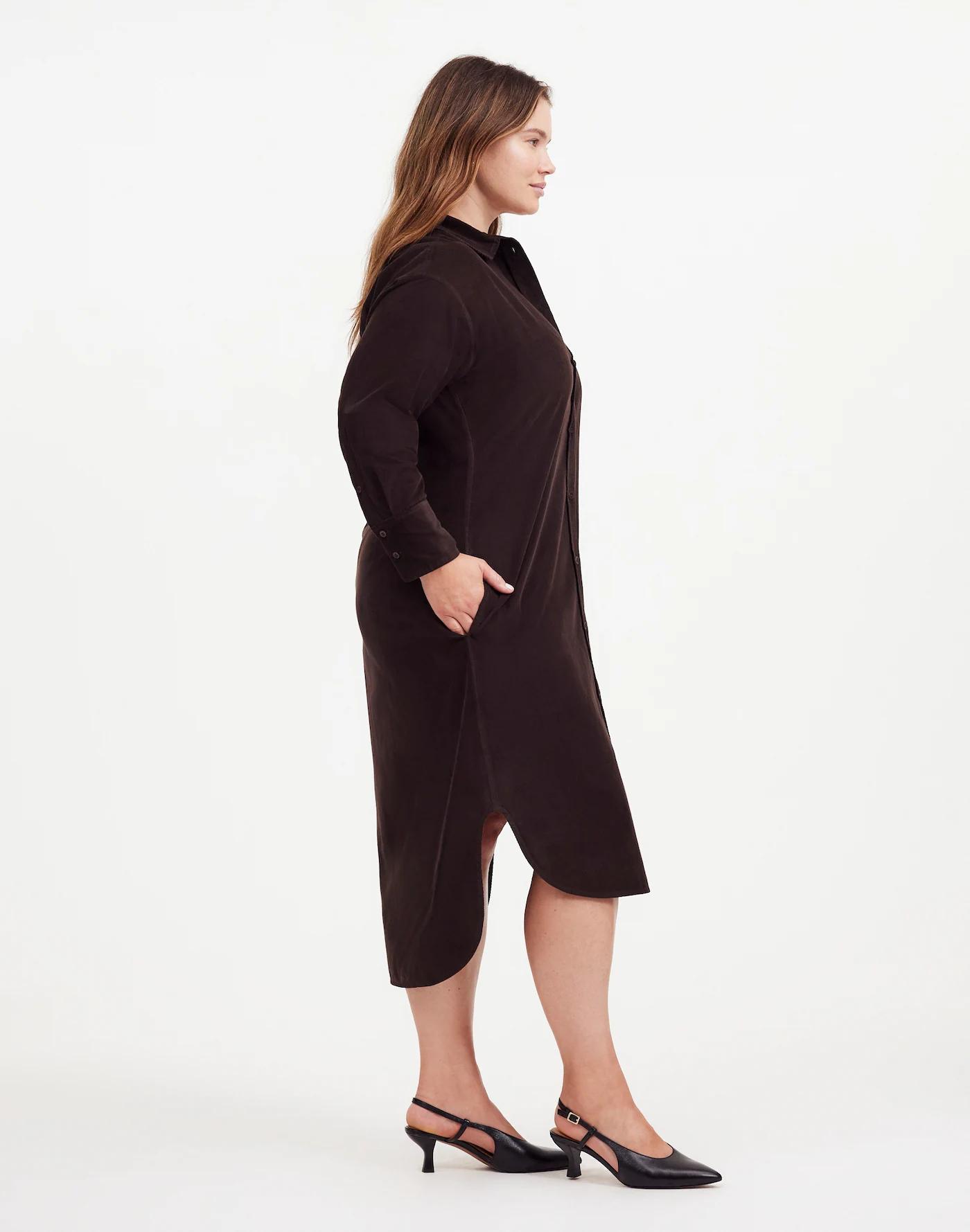 Plus Corduroy Long-Sleeve Midi Shirtdress Product Image