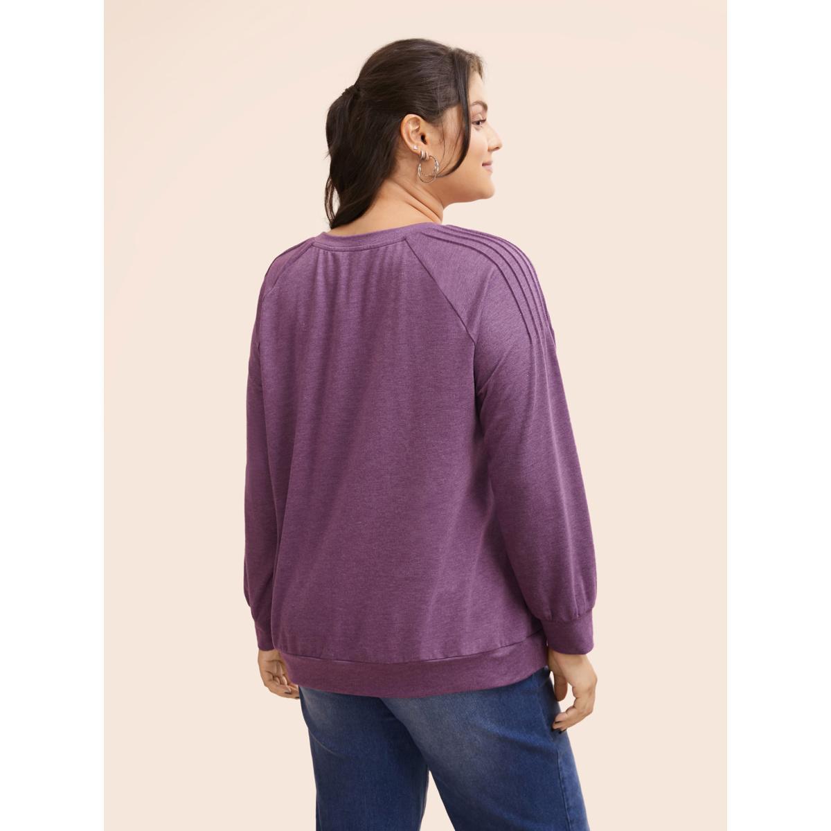 Plus Size Solid Heather Raglan Sleeve Pleated Sweatshirt Women Deeppurplered Casual Pleated Round Neck Everyday Sweatshirts BloomChic 30/6X Product Image