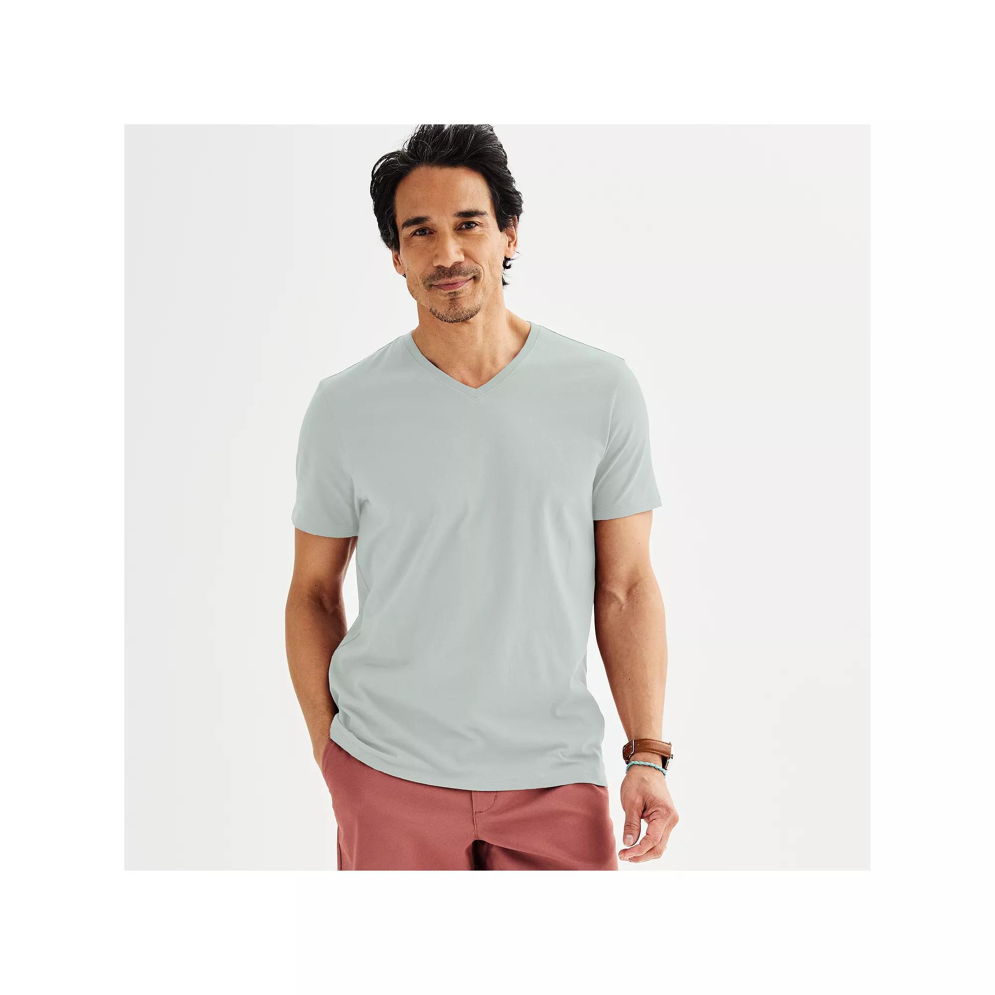 Men's Apt. 9® Premier Flex Short Sleeve V-Neck Tee, Size: Small, Gray Inlay Product Image