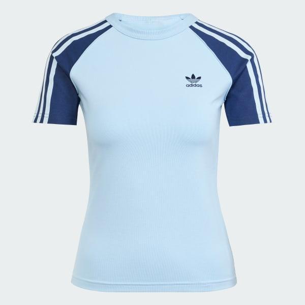 adidas Adicolor 3-Stripes Raglan Slim Tee Glow Pink L Womens Product Image