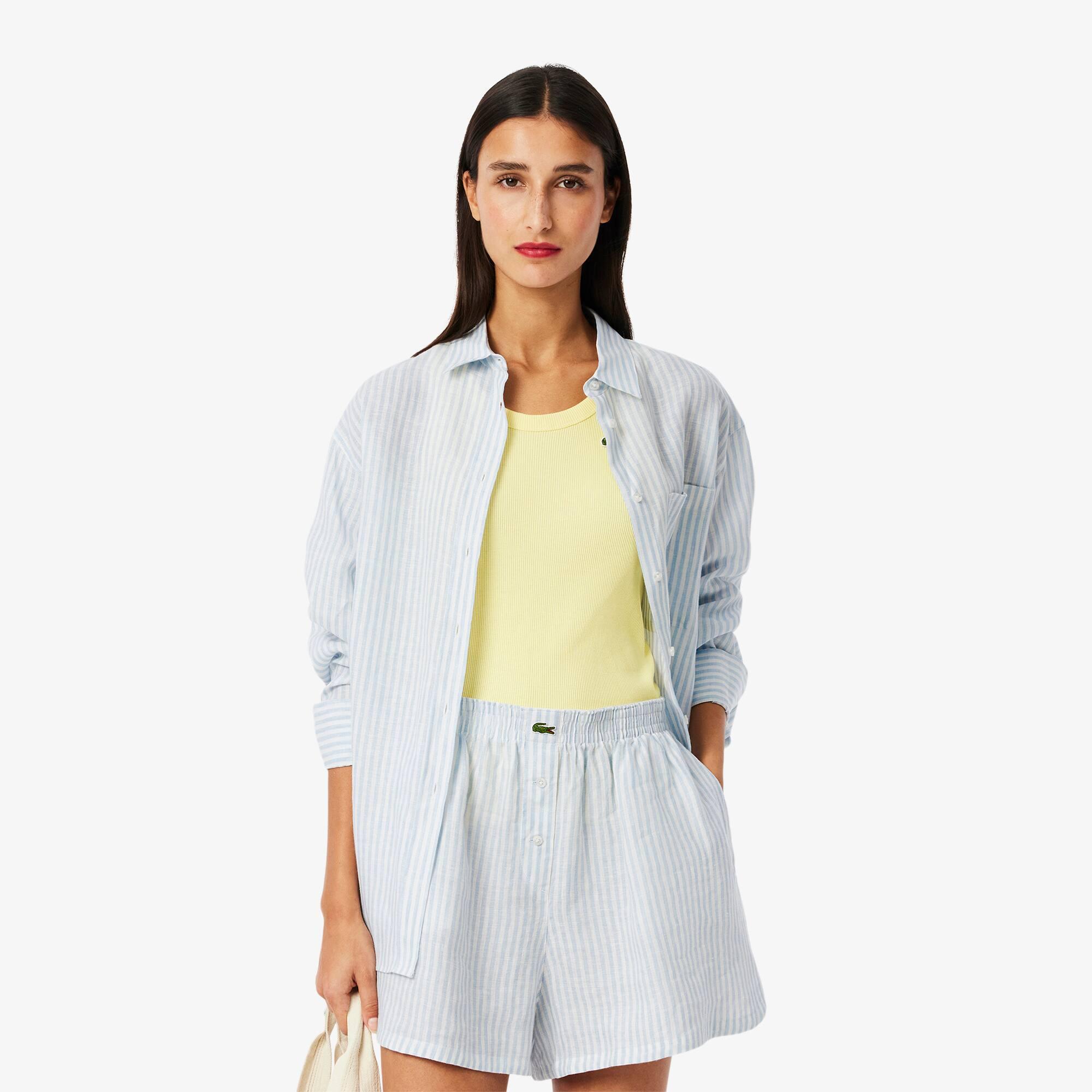 Oversized Striped Linen Shirt Product Image