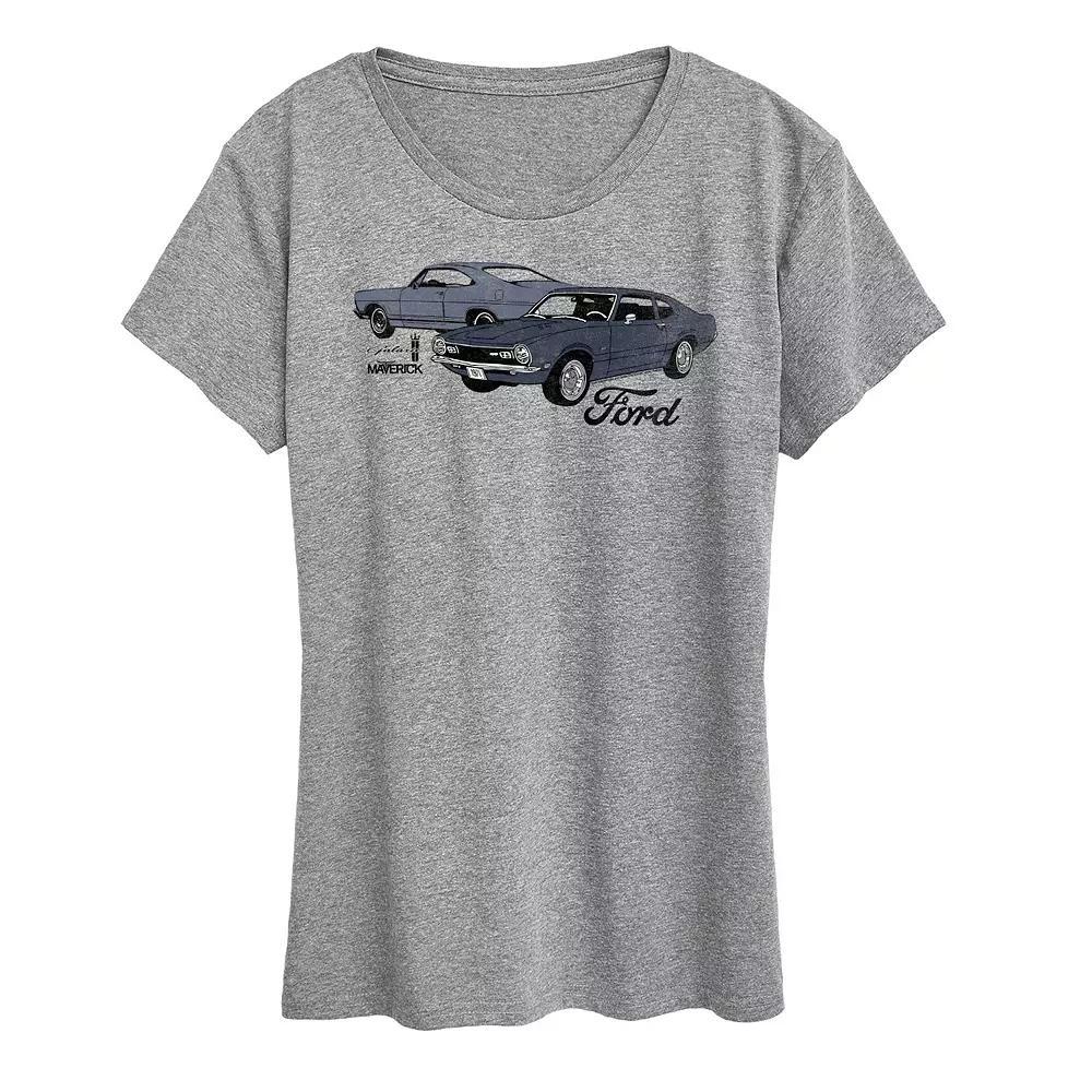 Womens Ford Galaxie And Maverick Graphic Tee Grey Gray Product Image