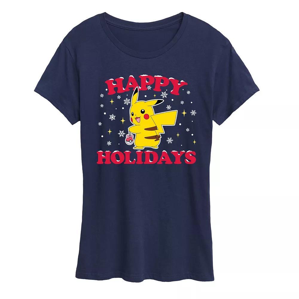 Womens Pokemon Happy Holidays Tee, Girls Blue Product Image