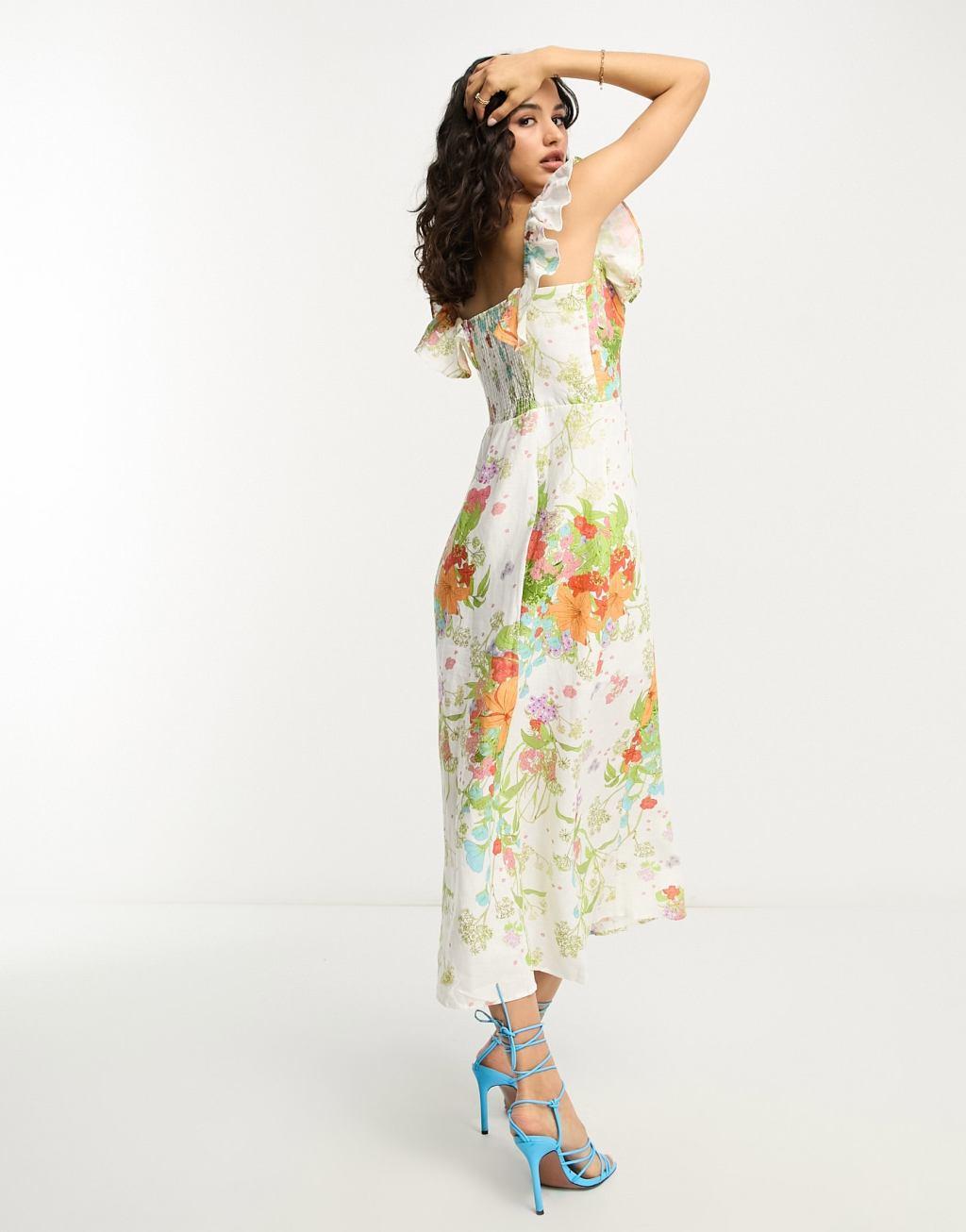 & Other Stories linen blend frill detail midaxi dress Product Image