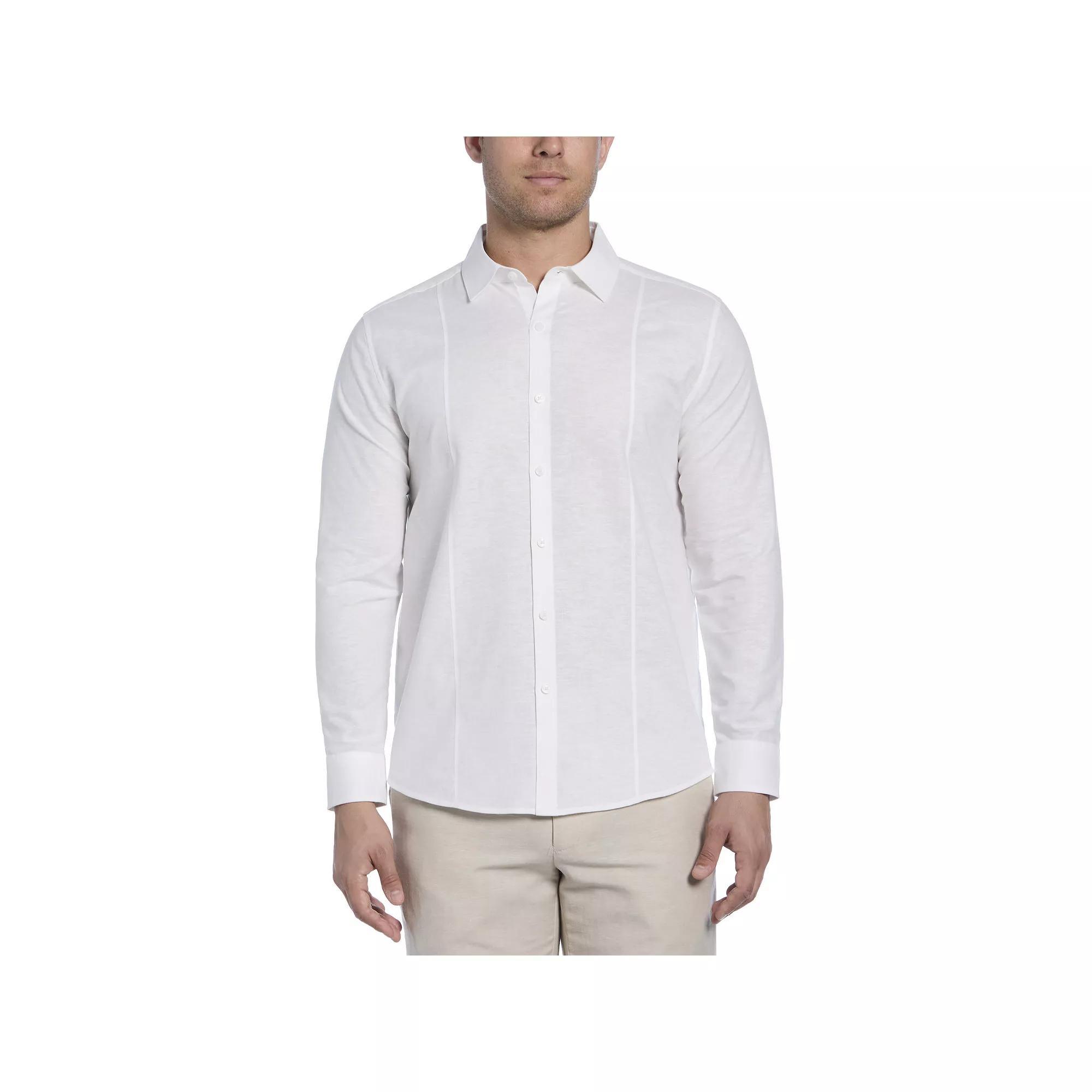 Men's Cubavera Linen Blend Tuck Panel Long Sleeve Button-Down Shirt, Size: Small, Brilliant White Product Image