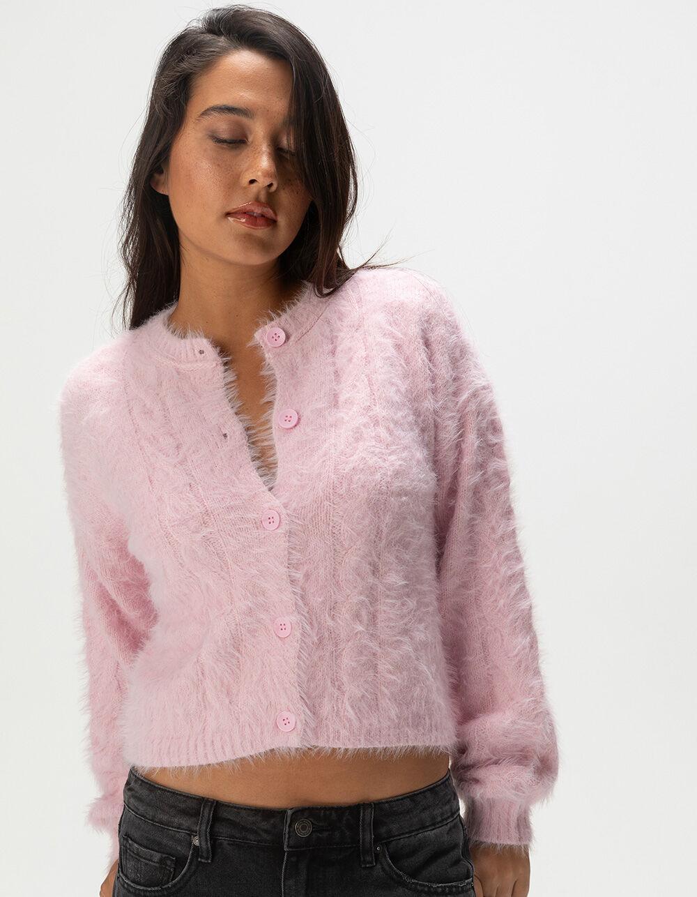 RSQ Womens Cable Fuzzy Cardigan - PINK Product Image