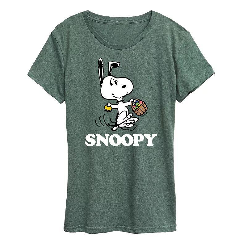 Women's Peanuts Snoopy Easter Basket Graphic Tee, Size: Large, Grey Royal Blue Product Image