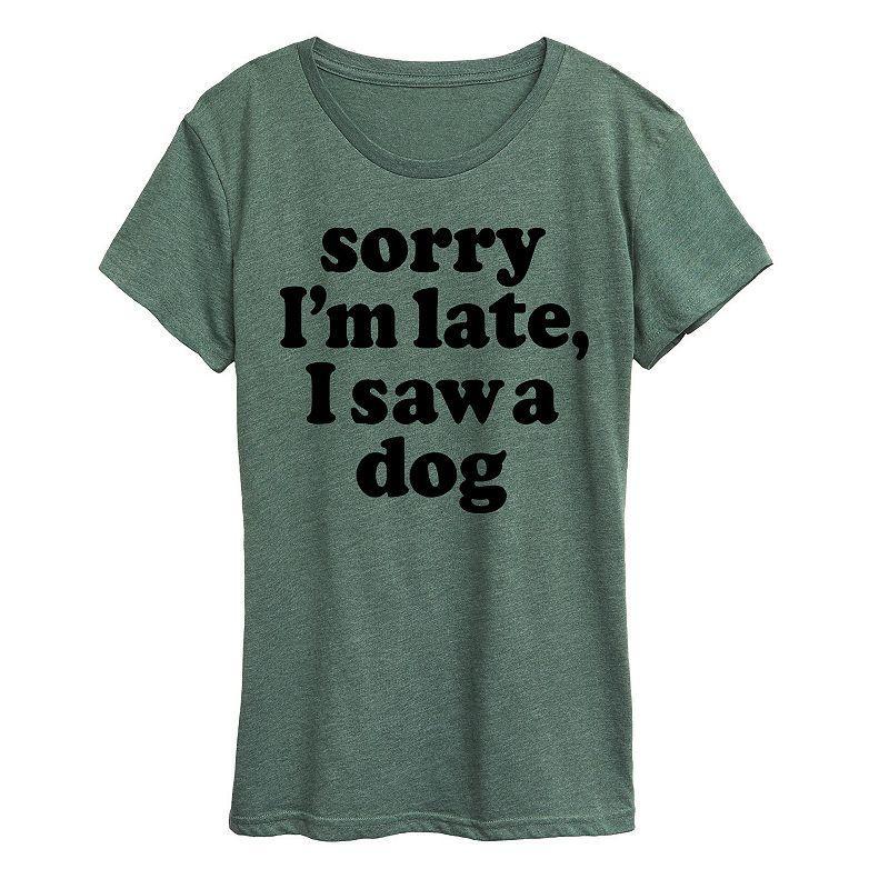 Womens Sorry Im Late Saw Dog Graphic Tee, Girls Grey Royal Blue Product Image