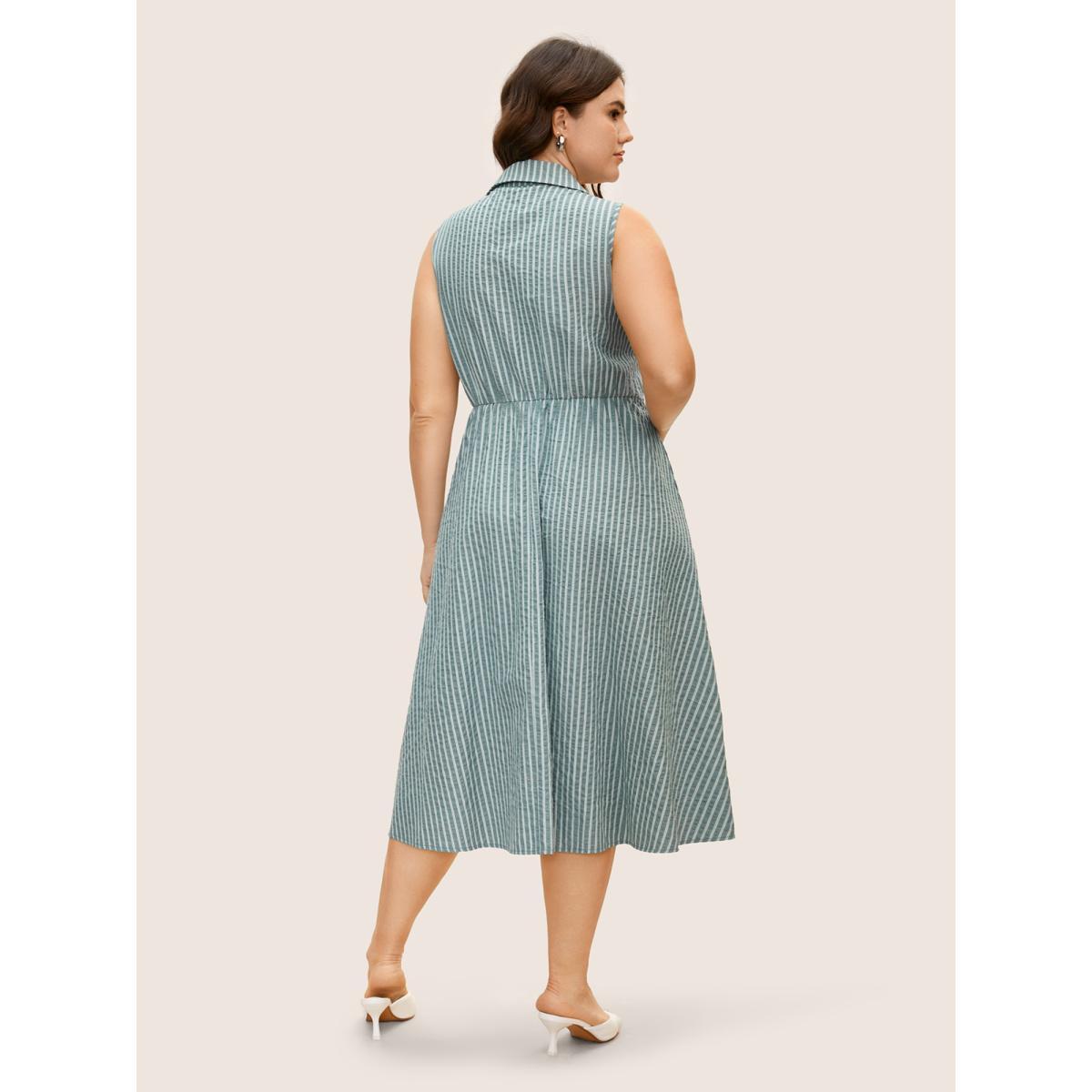 Plus Size Shirt Collar Striped Midi Tank Dress Palemauve Women At the Office Tie knot Shirt collar Sleeveless Curvy BloomChic 18-20/2X Product Image