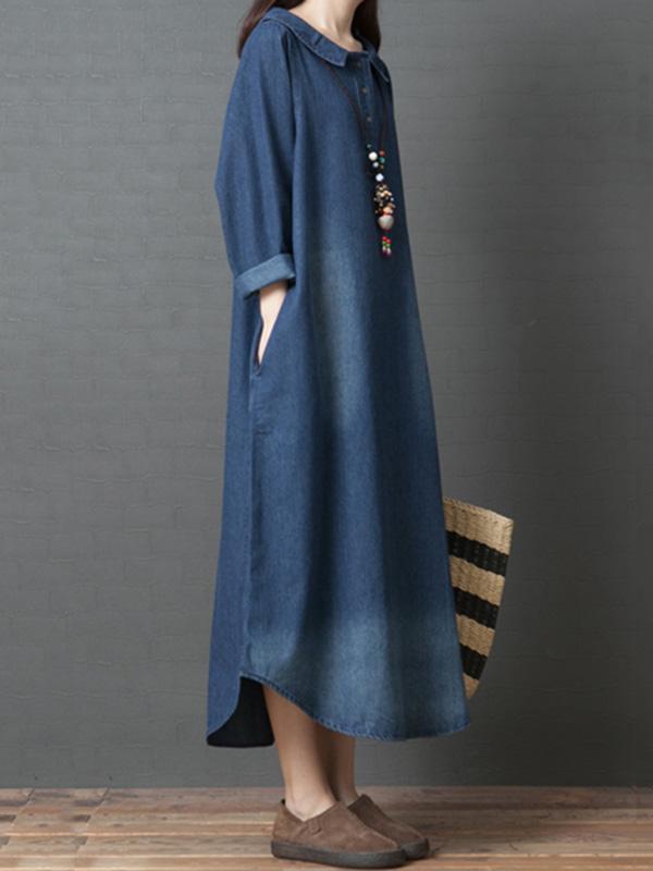 Loose Denim Shirt Maxi Dresses Product Image
