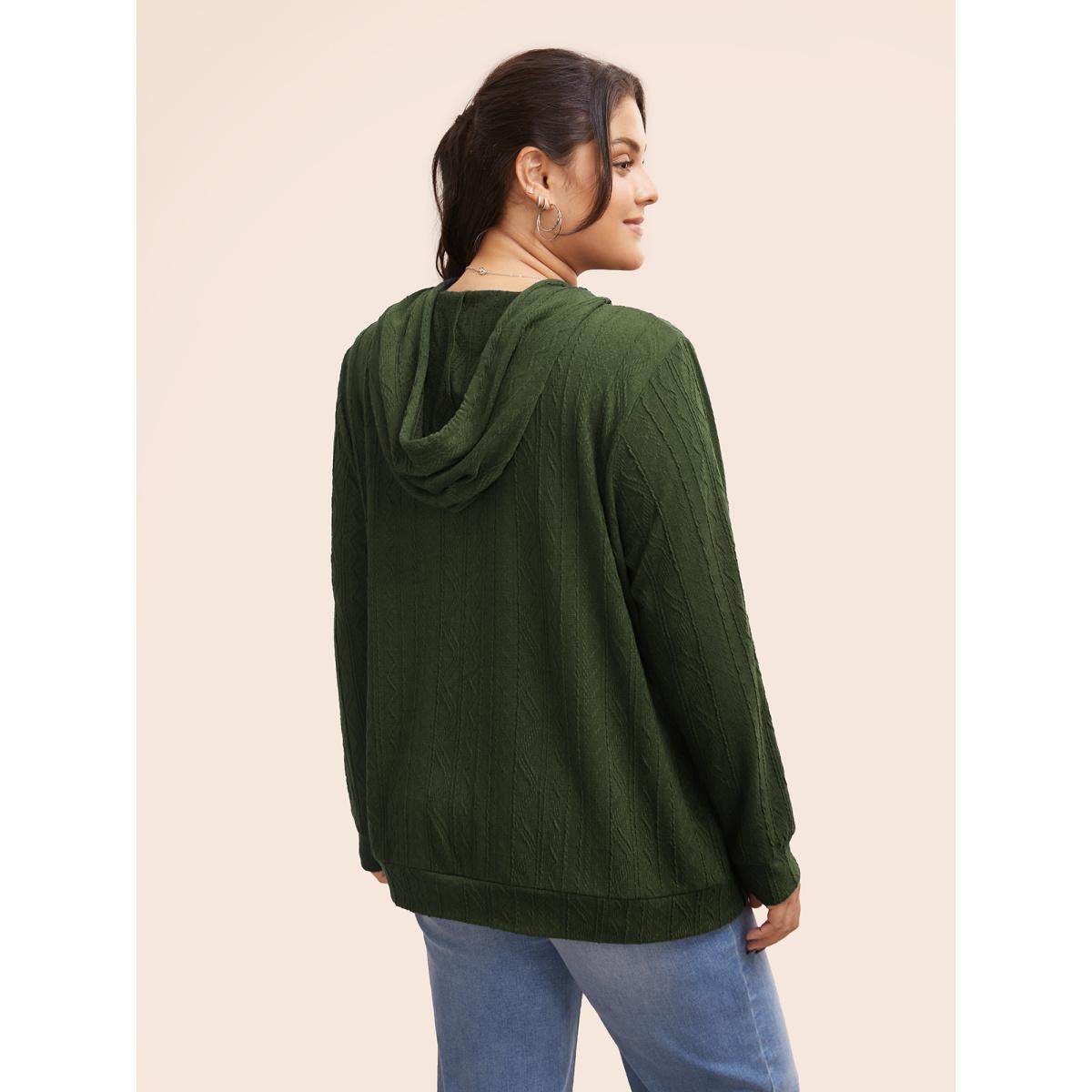 Plus Size Plain Textured Hooded Drawstring Sweatshirt Women Green Casual Elastic cuffs Hooded Everyday Sweatshirts BloomChic 14-16/1X Product Image