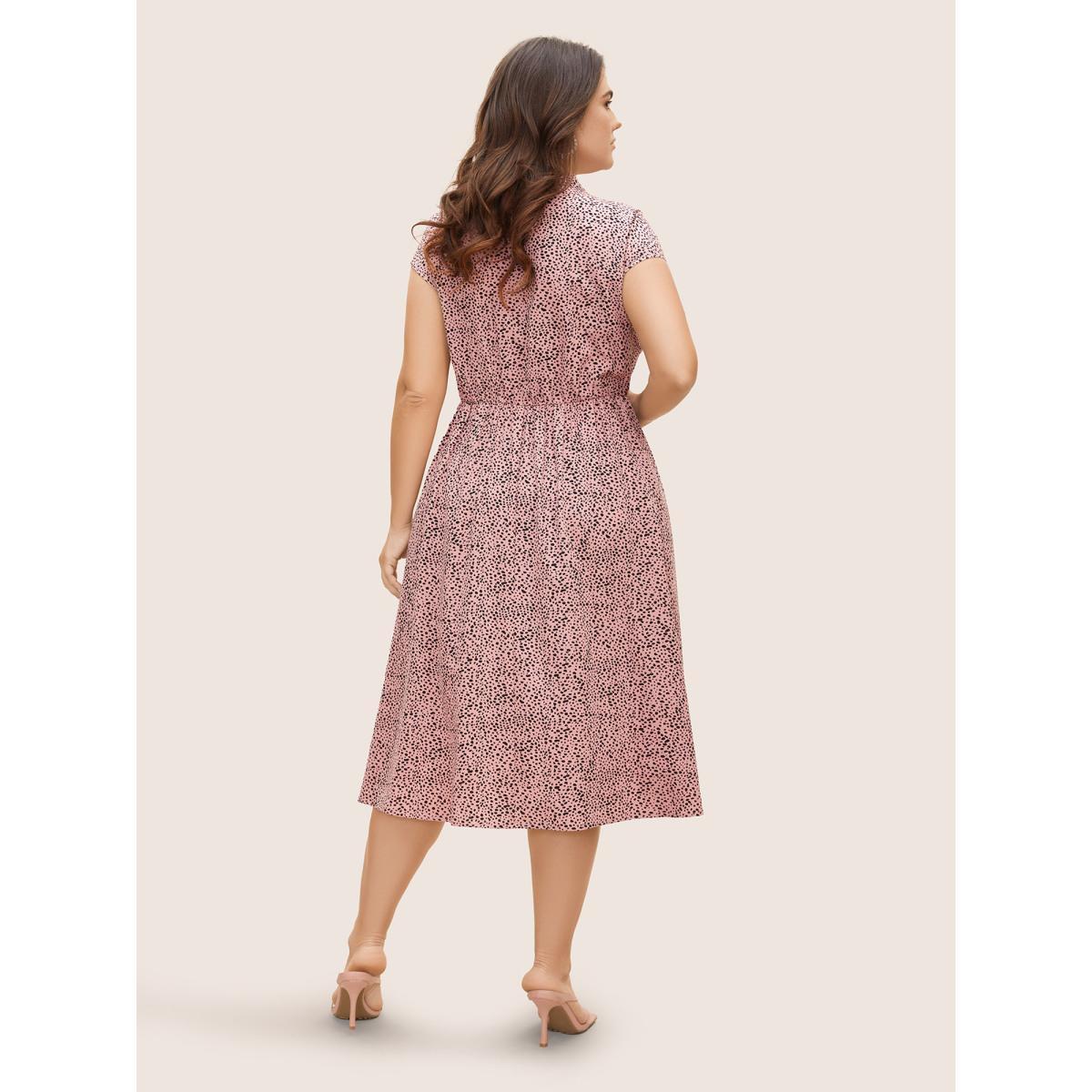 Plus Size Asymmetrical Polka Dot Tie Knot Midi Dress Beanpastepowder Women Elegant Tie knot Ribbon-tied collar Cap Sleeve Curvy BloomChic 18-20/2X Product Image
