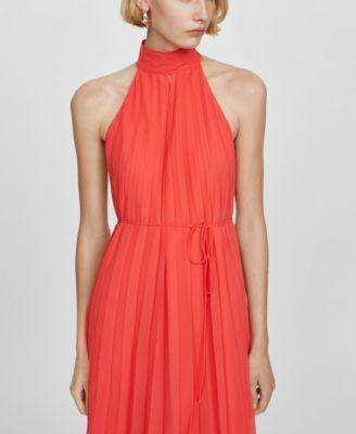 Mango Womens Pleated Halter Neck Dress Product Image
