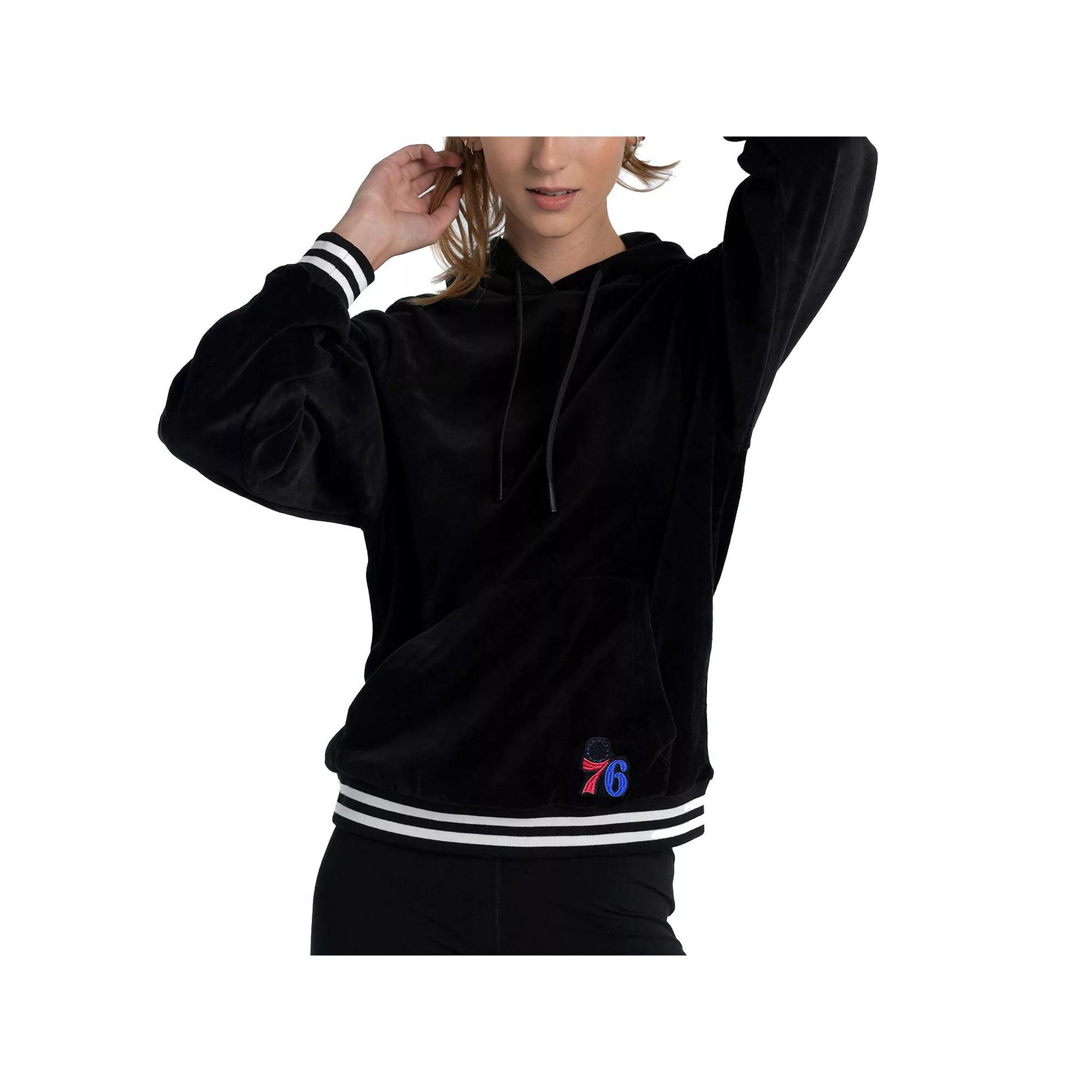 Women's Lusso Black Philadelphia 76ers Nellie Oversized Velour Pullover Hoodie, Size: Medium, 76r Black Product Image