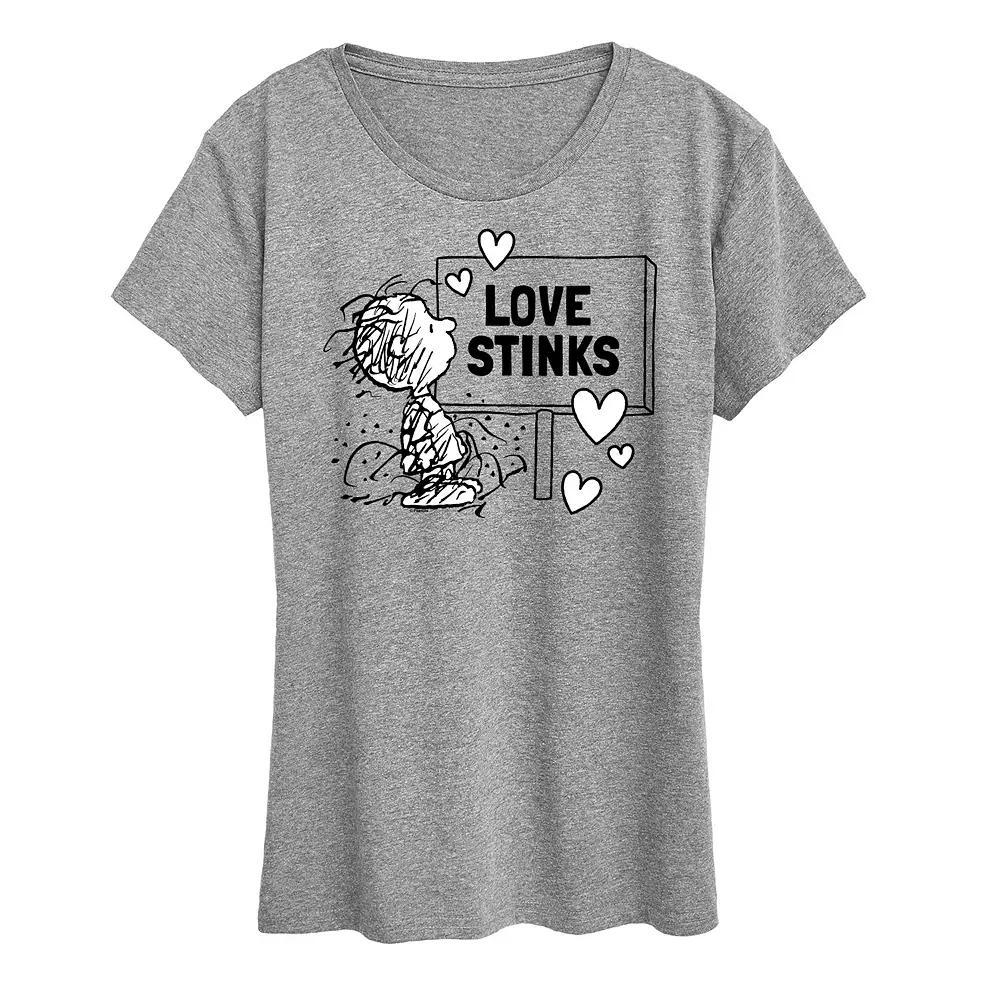 Womens Peanuts Pig Pen Love Stinks Graphic Tee Grey Wine Product Image