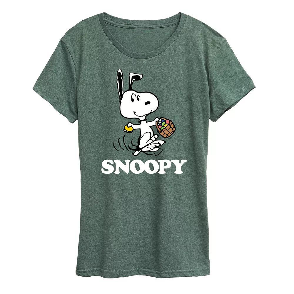 Women's Peanuts Snoopy Easter Basket Graphic Tee, Size: Large, Grey Royal Blue Product Image