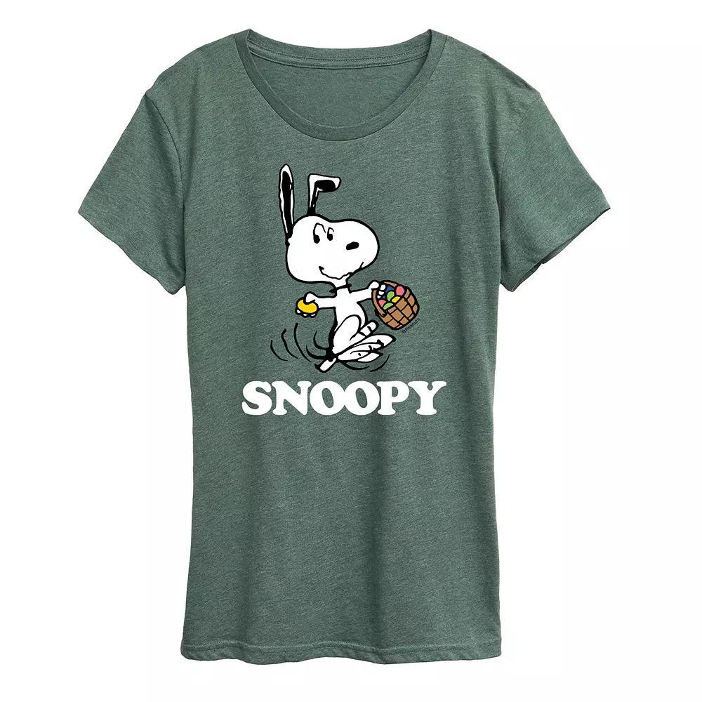 Women's Peanuts Snoopy Easter Basket Graphic Tee, Size: Large, Grey Royal Blue Product Image
