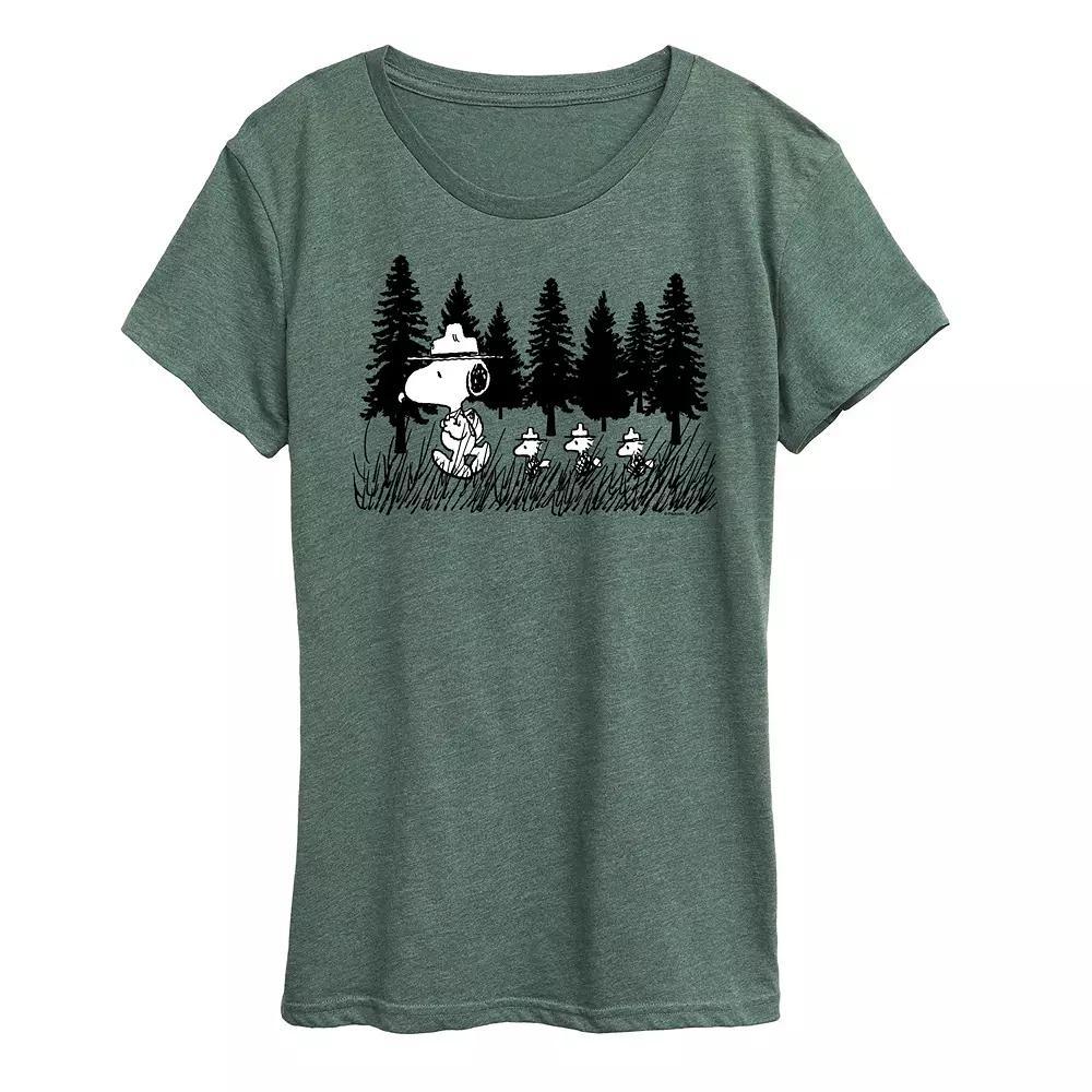 Women's Peanuts Snoopy & Woodstock Trooping Along Graphic Tee, Size: Small, Grey Green Product Image