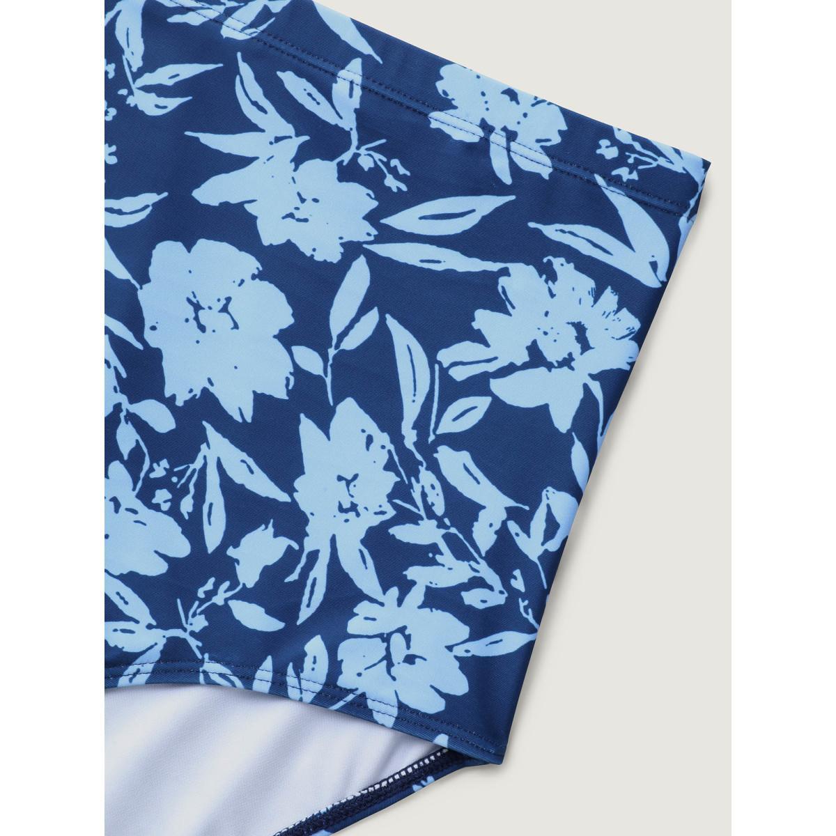 Plus Size Floral Fit and Flare Swim Dress Women's Swimwear Mediumblue Beach Bodycon Heart neckline High stretch Curve Swim Dresses BloomChic 22-24/3X Product Image